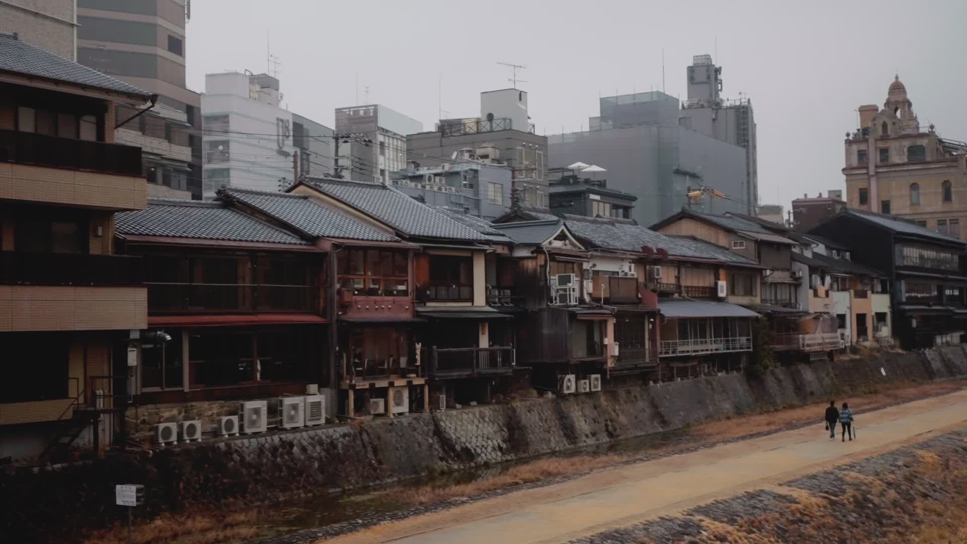 Historic Kyoto Riverside in Misty Morning Free Stock Video Footage ...