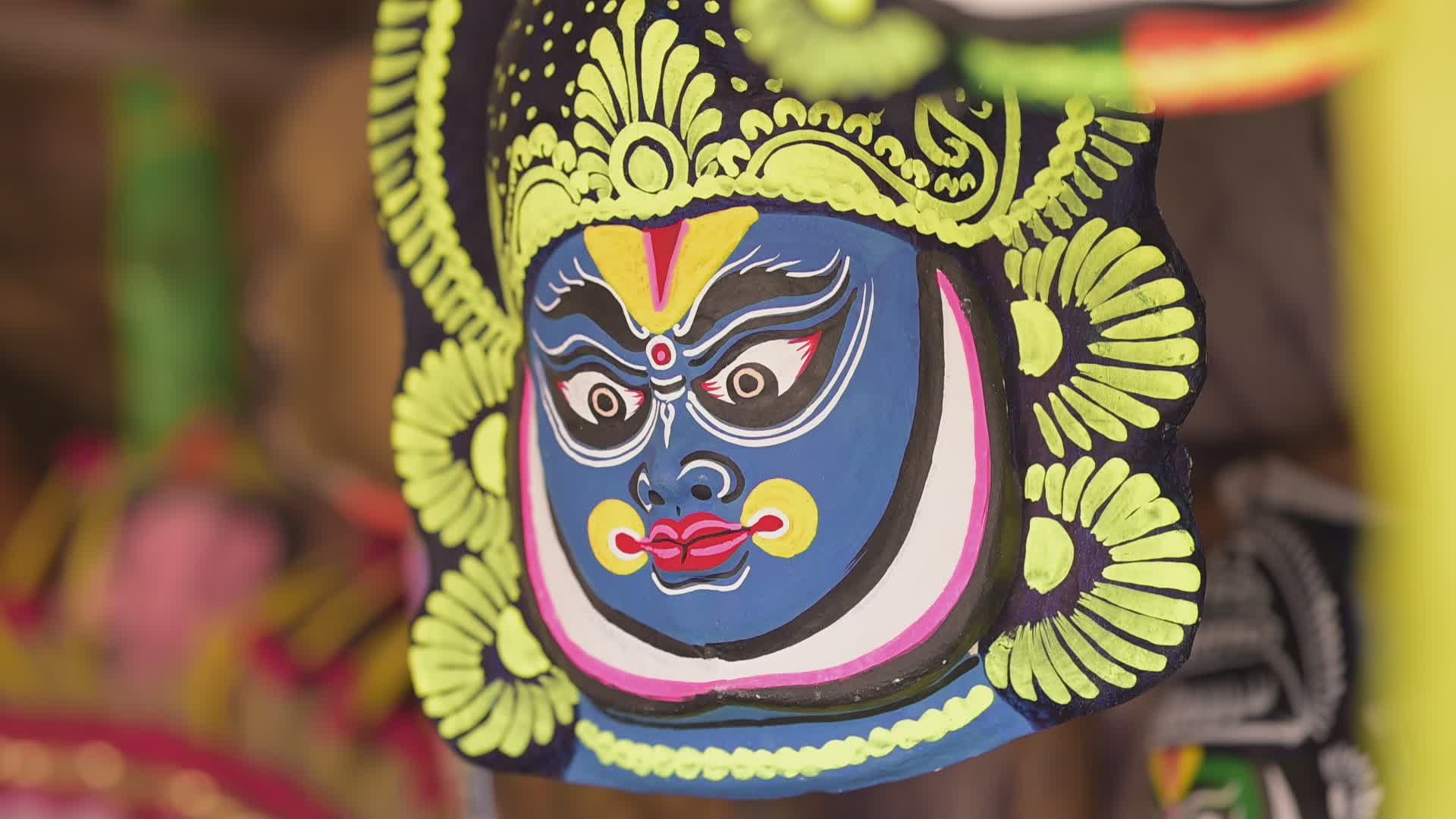Traditional Indian Mask Display Art Close-Up Free Stock Video Footage ...
