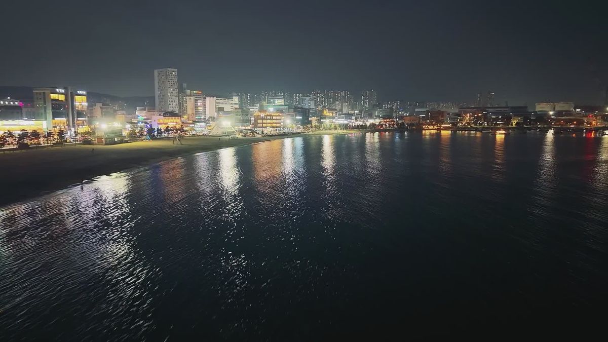 Aerial Night View of Illuminated City Beach Free Stock Video Footage ...