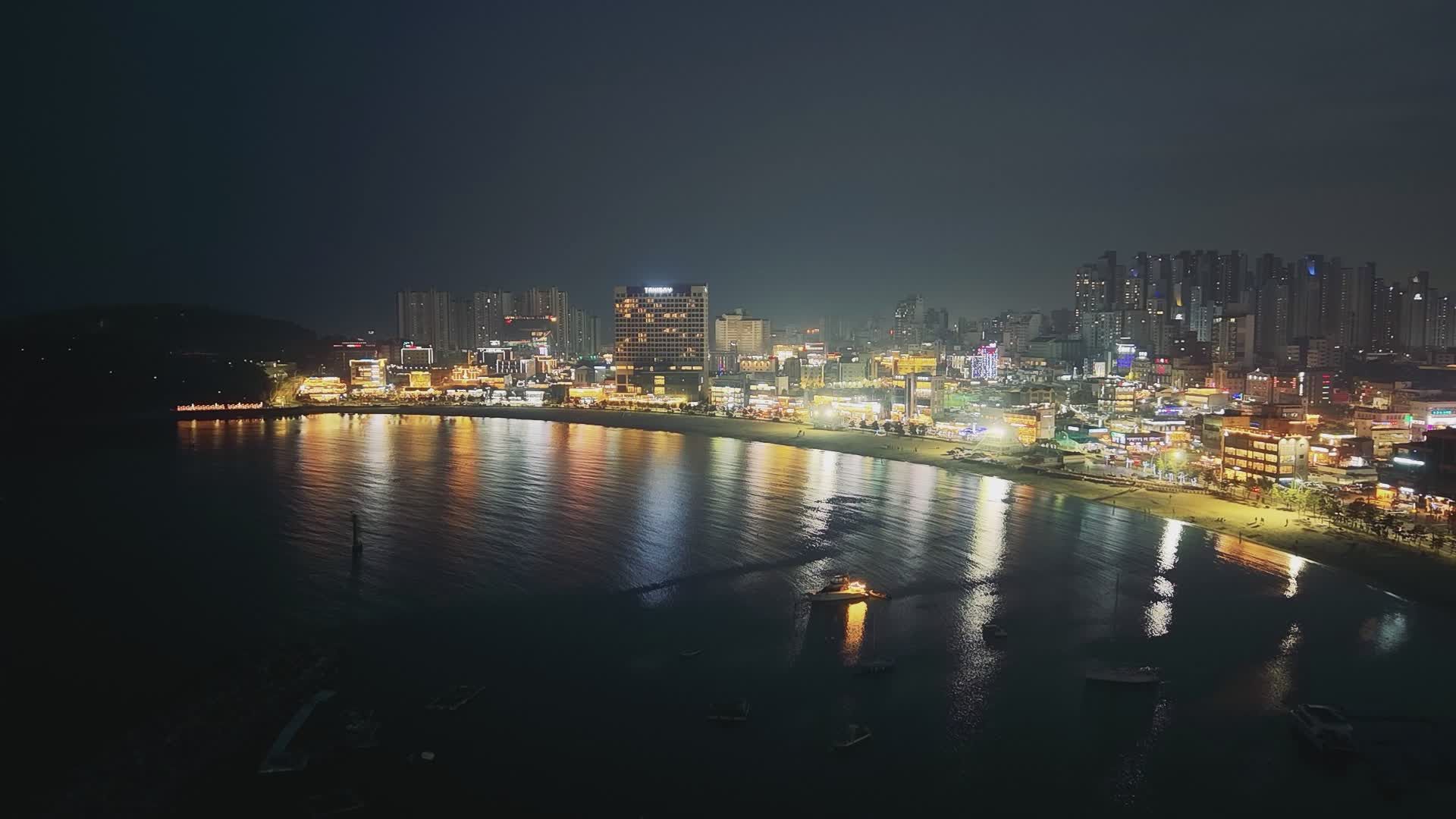 Aerial Night View of Illuminated City Beach Free Stock Video Footage ...
