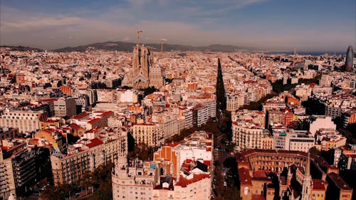 Aerial Footage Of The City Buildings In The Commercial Area