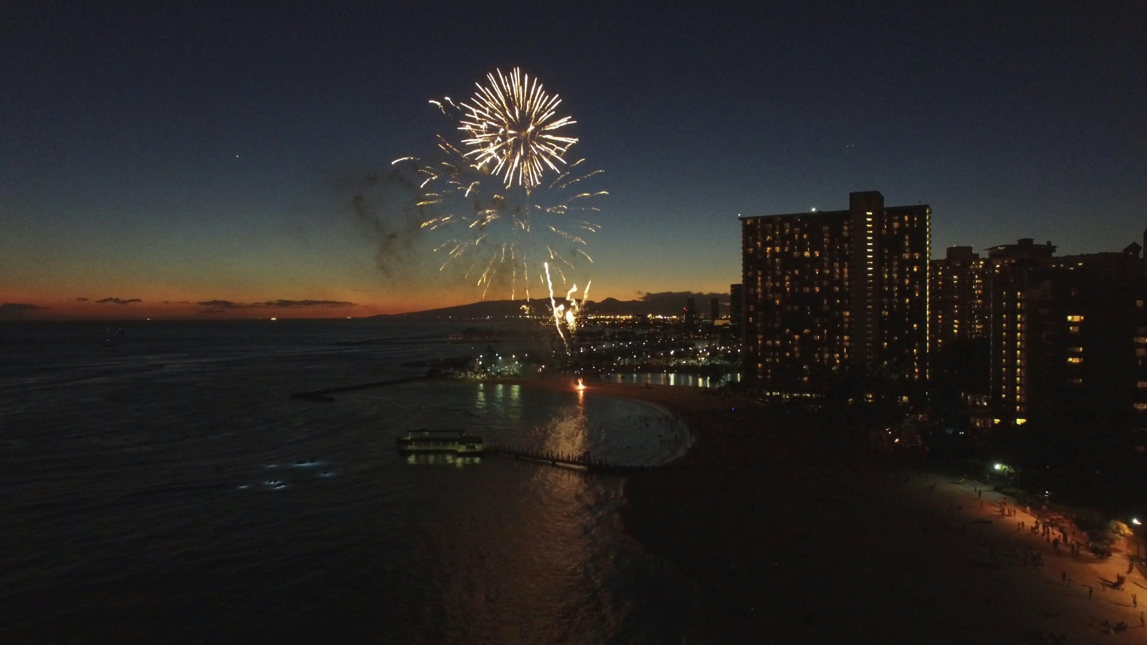 Footage Of A Fireworks Near The Ocean · Free Stock Video