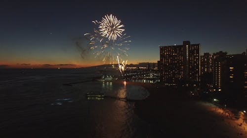 Footage Of A Fireworks Near The Ocean