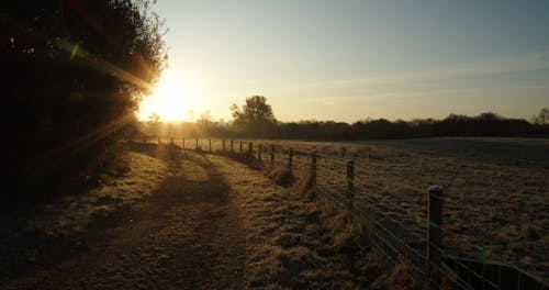 The Rising Sun Shining Over Vast Of Open Field