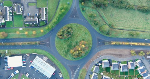 Birds-eye View Of A Roundabout Road System