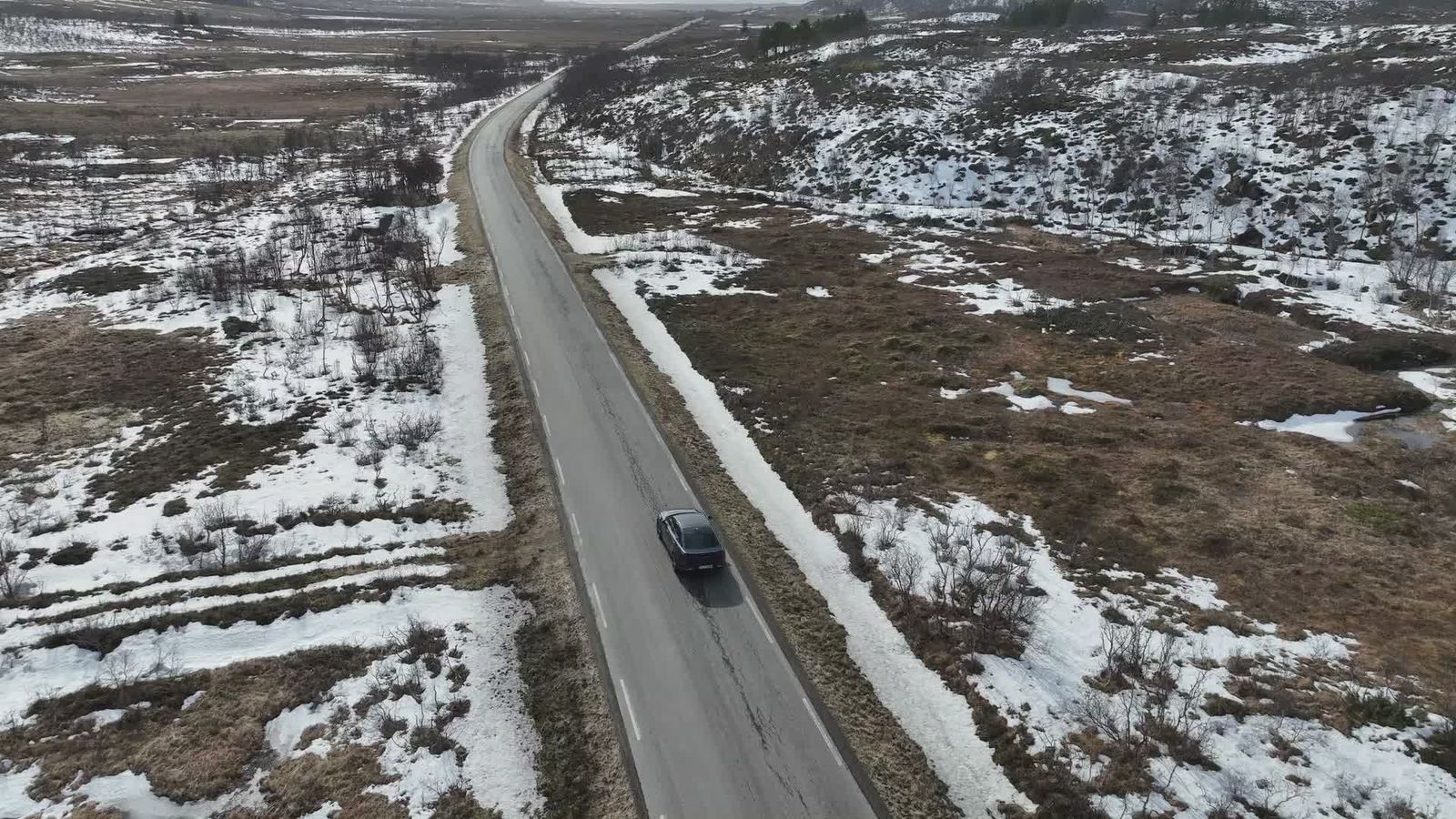 Aerial View of Car Driving on Snowy Road Free Stock Video Footage ...