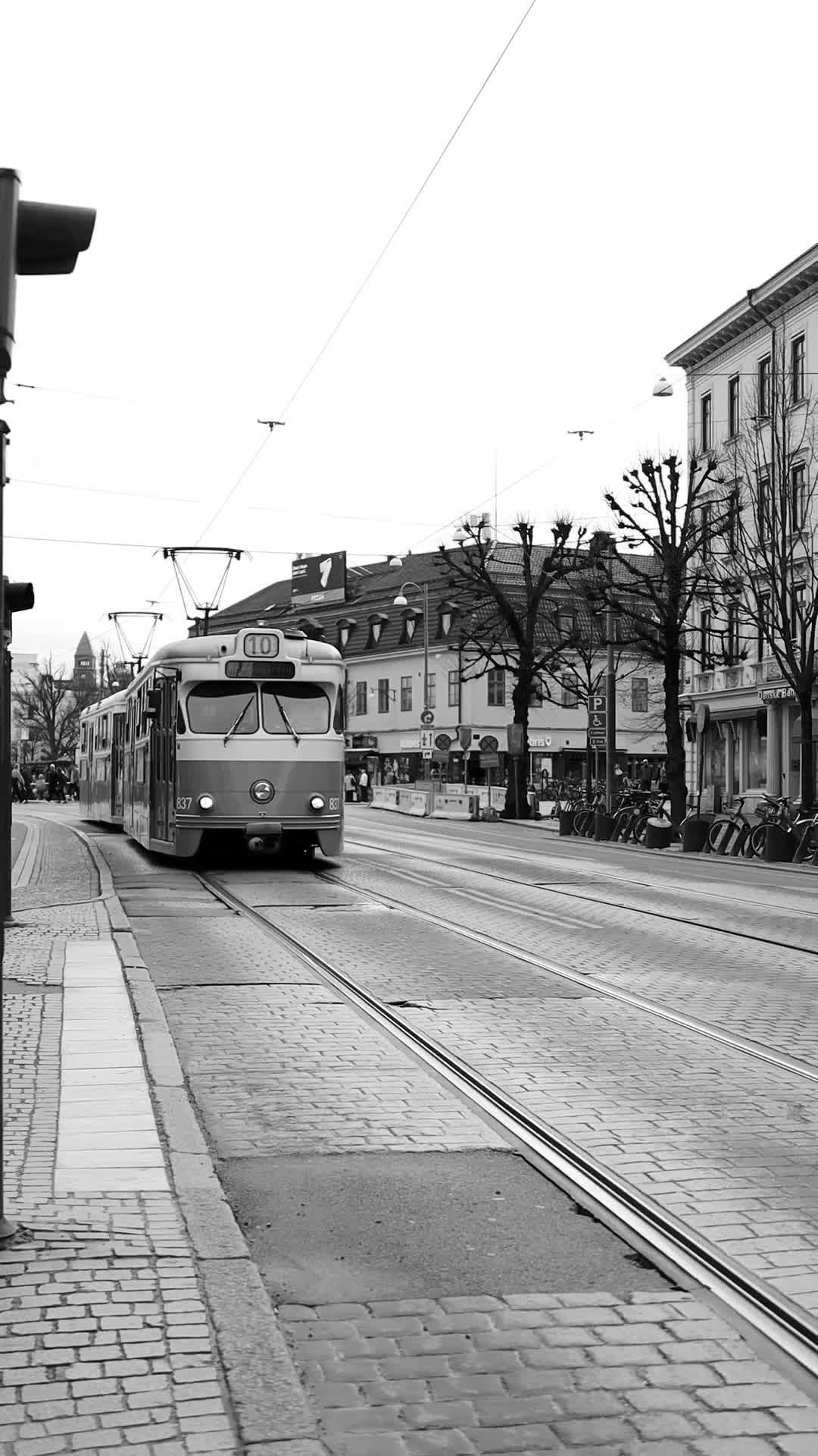 Vintage Tram Riding Through Urban Street Free Stock Video Footage ...