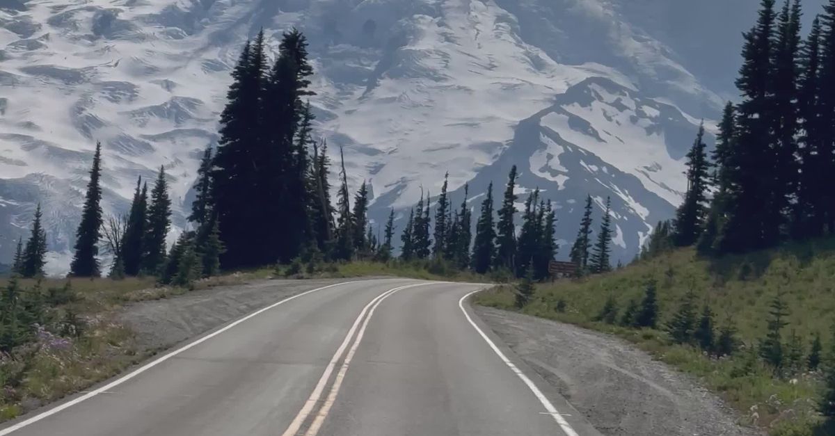 Mount Rainer Driving Scenic Mountain Road to Majestic Mount Rainier Free Stock Video Footage ...