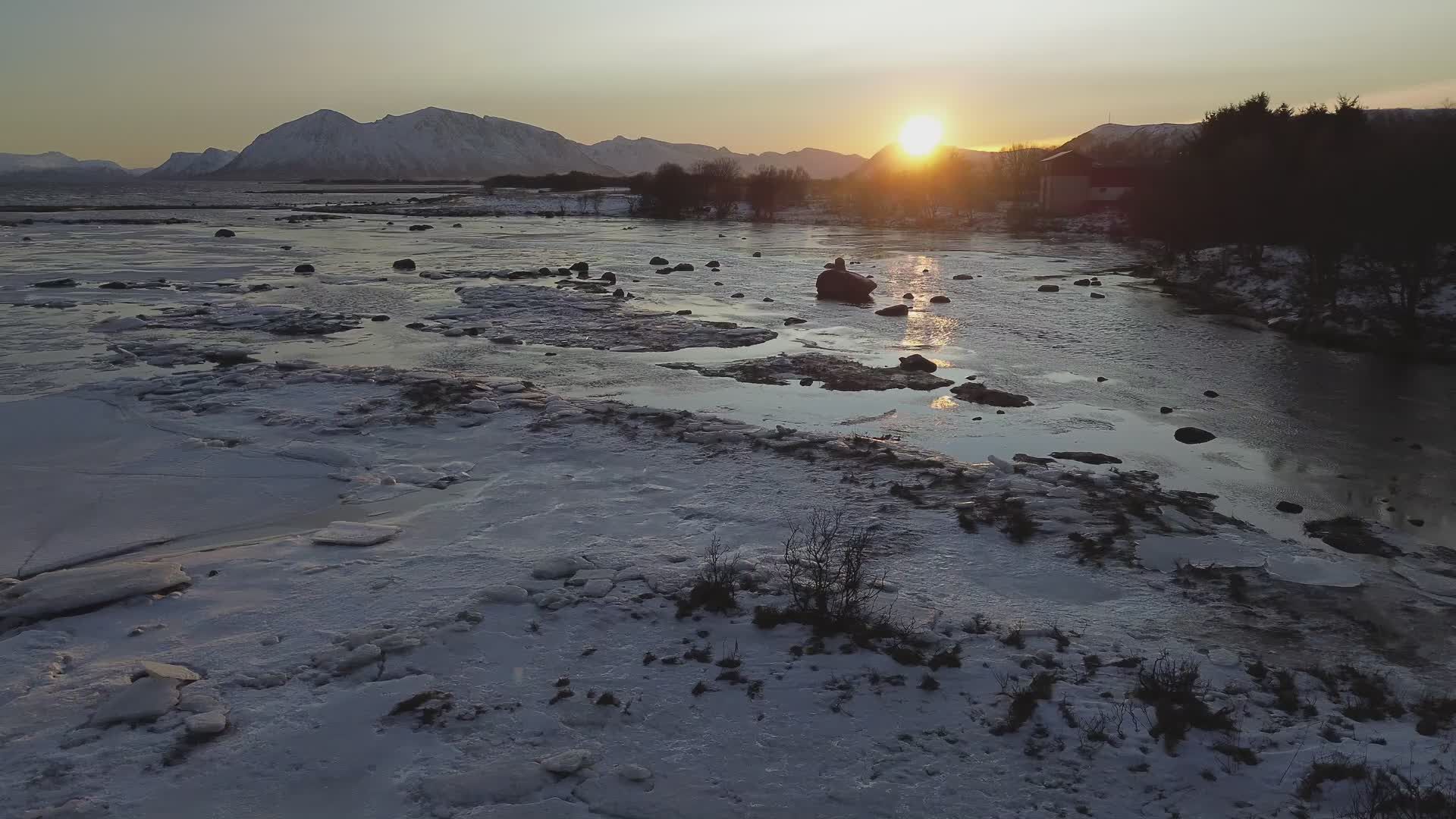 Beautiful Arctic River Sunrise Aerial View Free Stock Video Footage ...