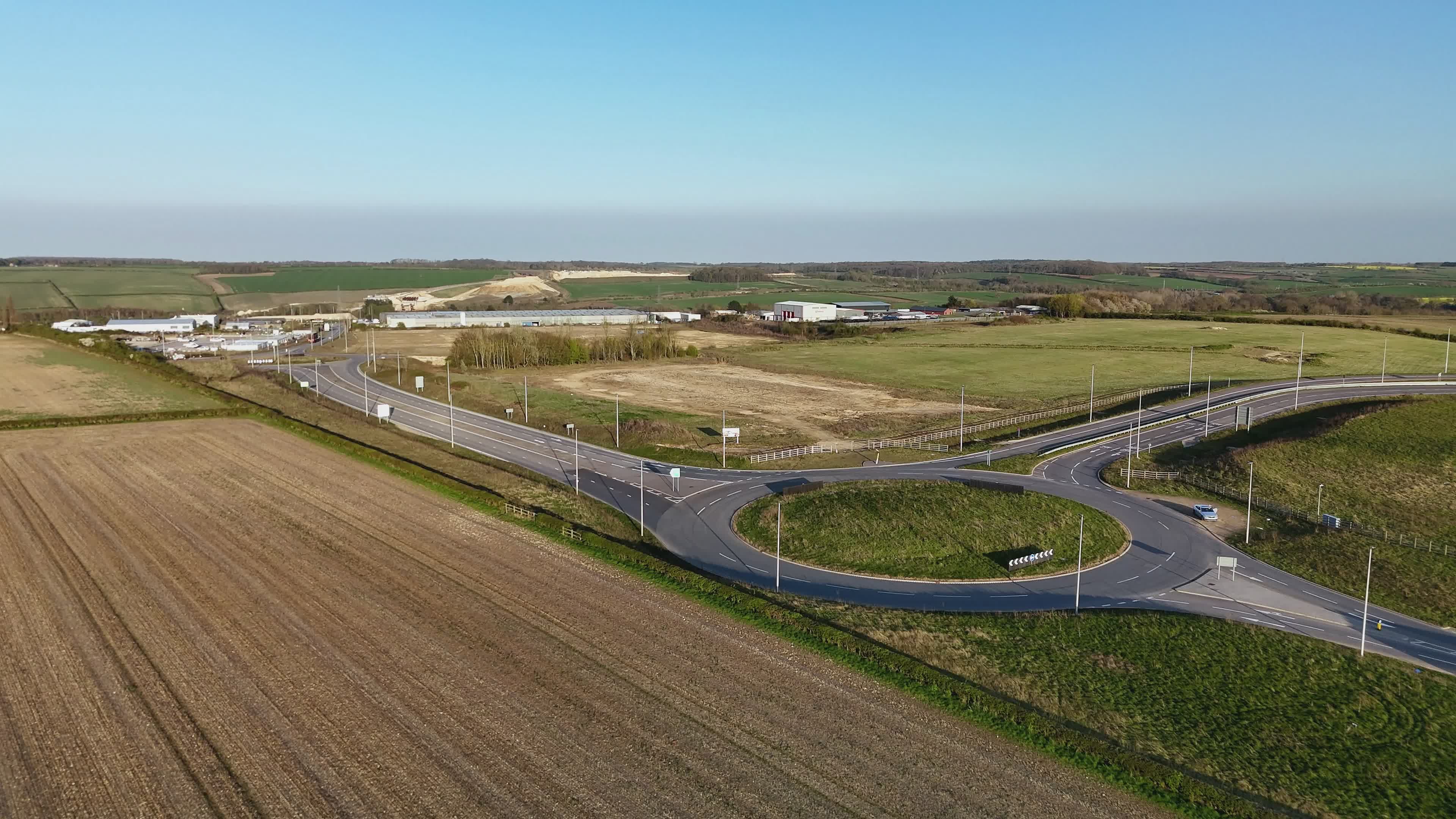 Aerial View of Rural Roundabout and Fields Free Stock Video Footage ...