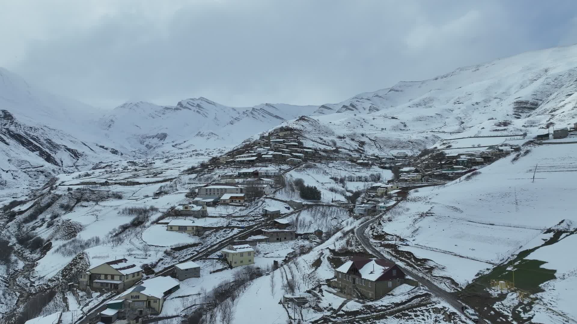 Scenic Aerial View of Snowy Mountain Village Free Stock Video Footage ...