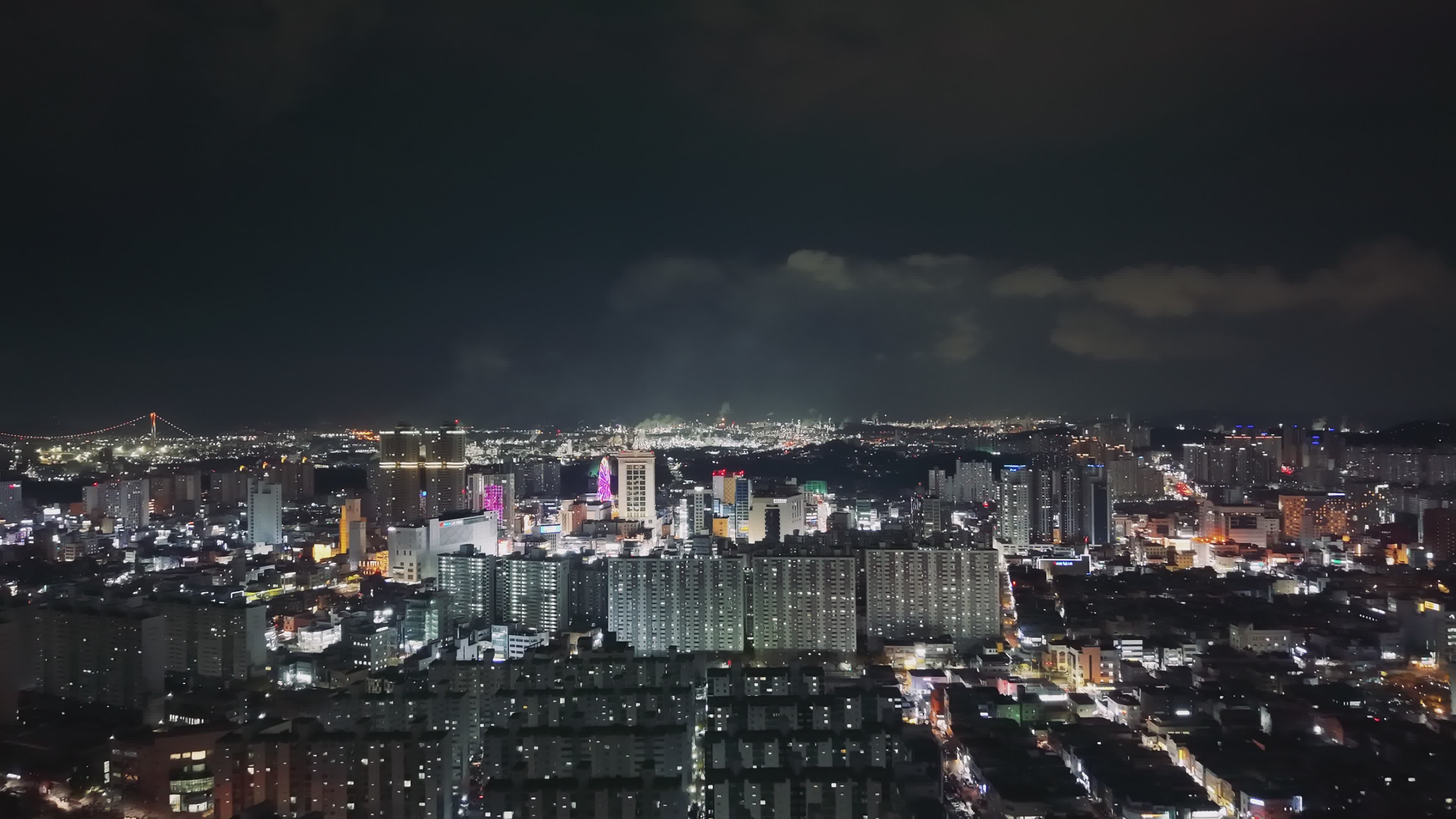 Aerial Night View of City Skyline Free Stock Video Footage, Royalty ...