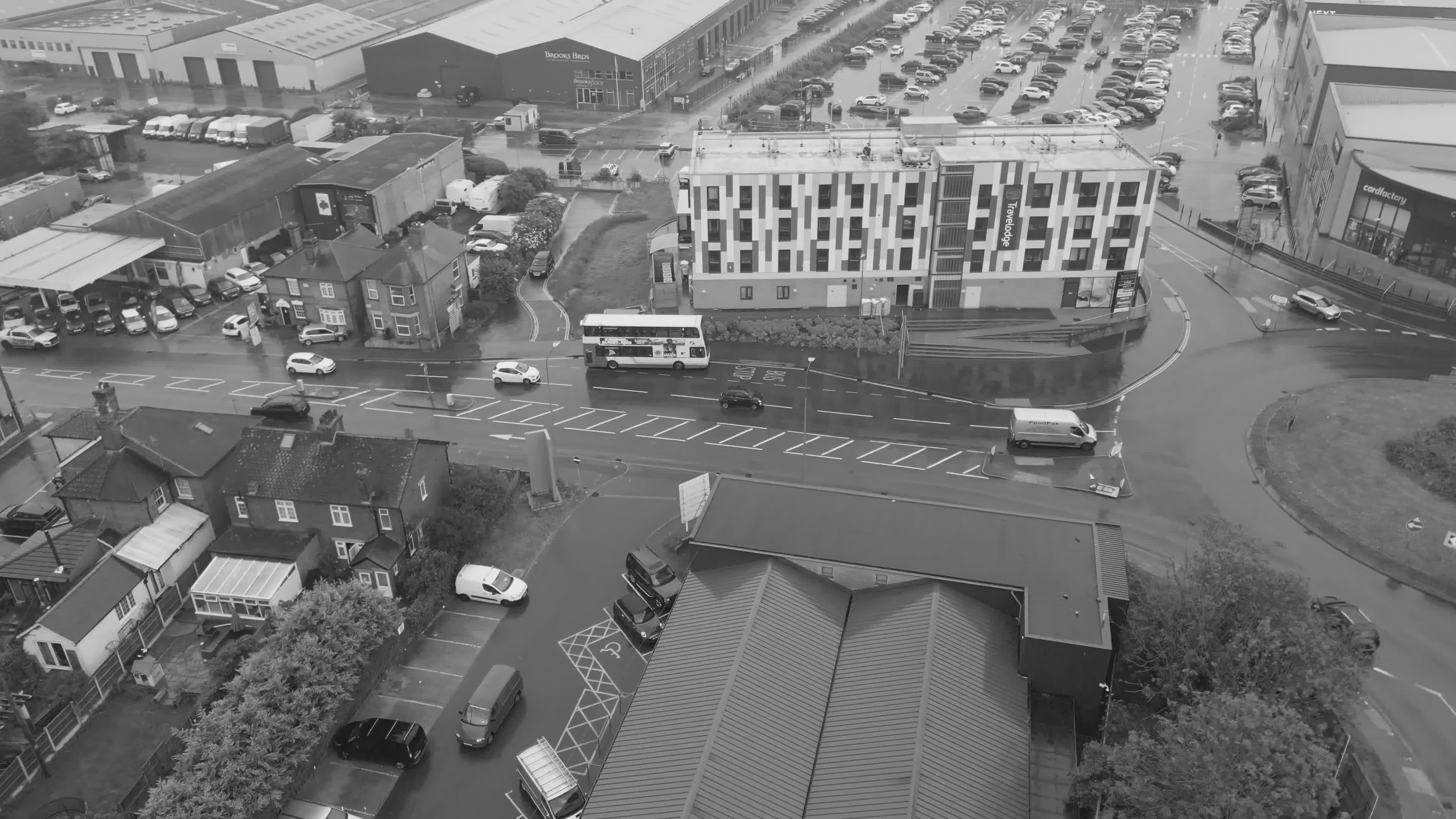 Aerial View of Busy Urban Roundabout in Black and White Free Stock ...