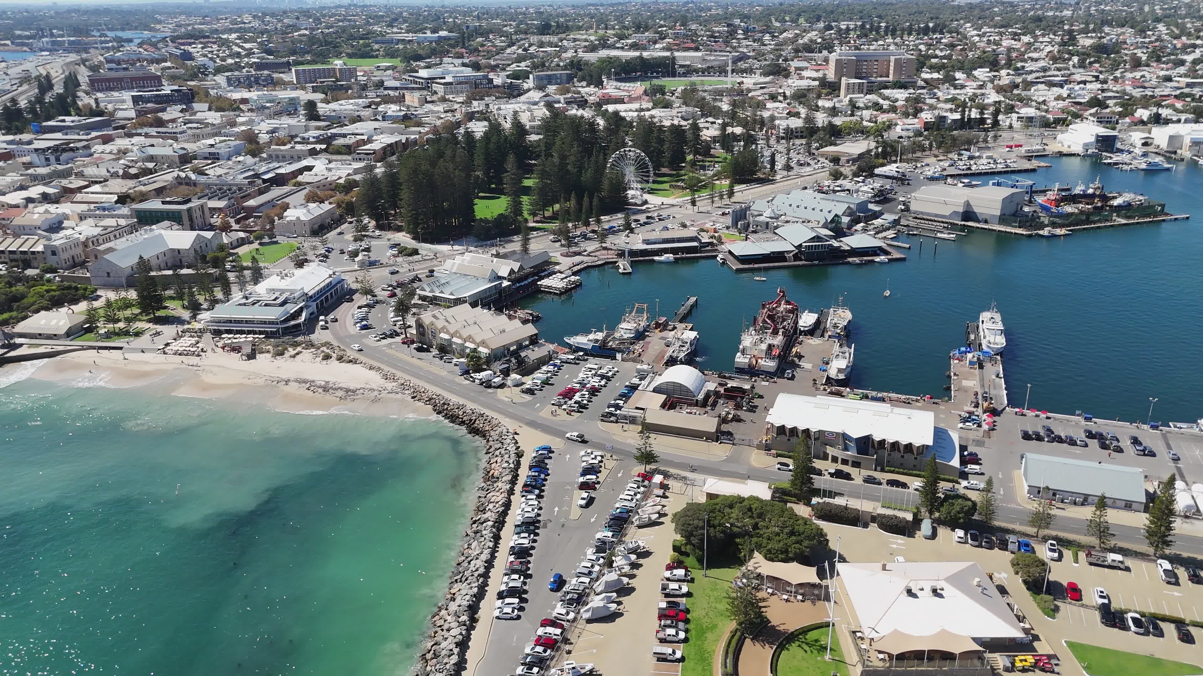 Aerial View of Coastal City and Harbor Free Stock Video Footage ...