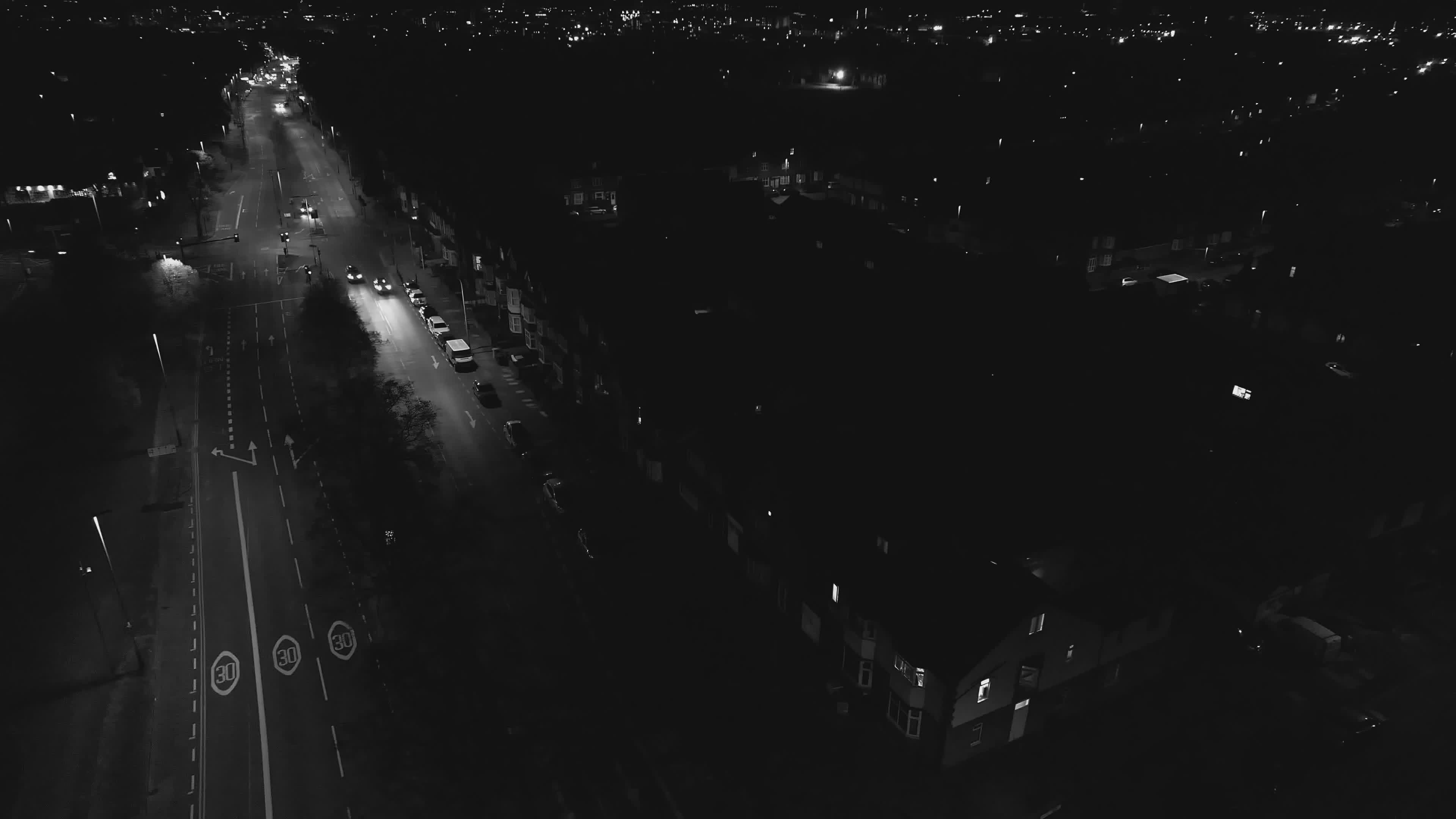 Aerial Night View of Illuminated Urban Street Free Stock Video Footage ...