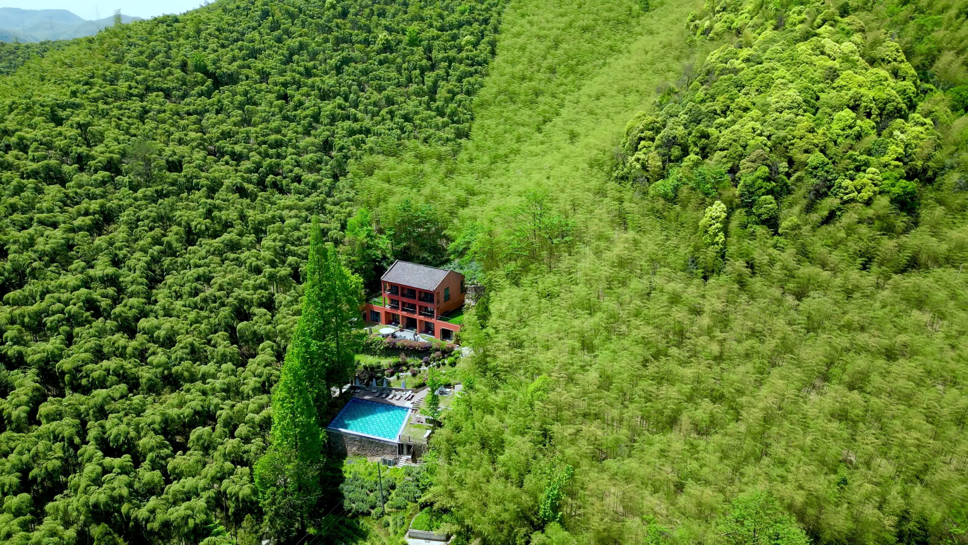 Aerial View of Mountain Resort surrounded by Forest Free Stock Video ...