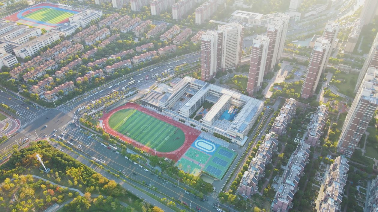 Aerial View of Urban Sports Fields and Skyscrapers Free Stock Video ...