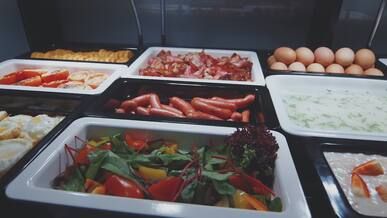 diverse breakfast buffet selection display