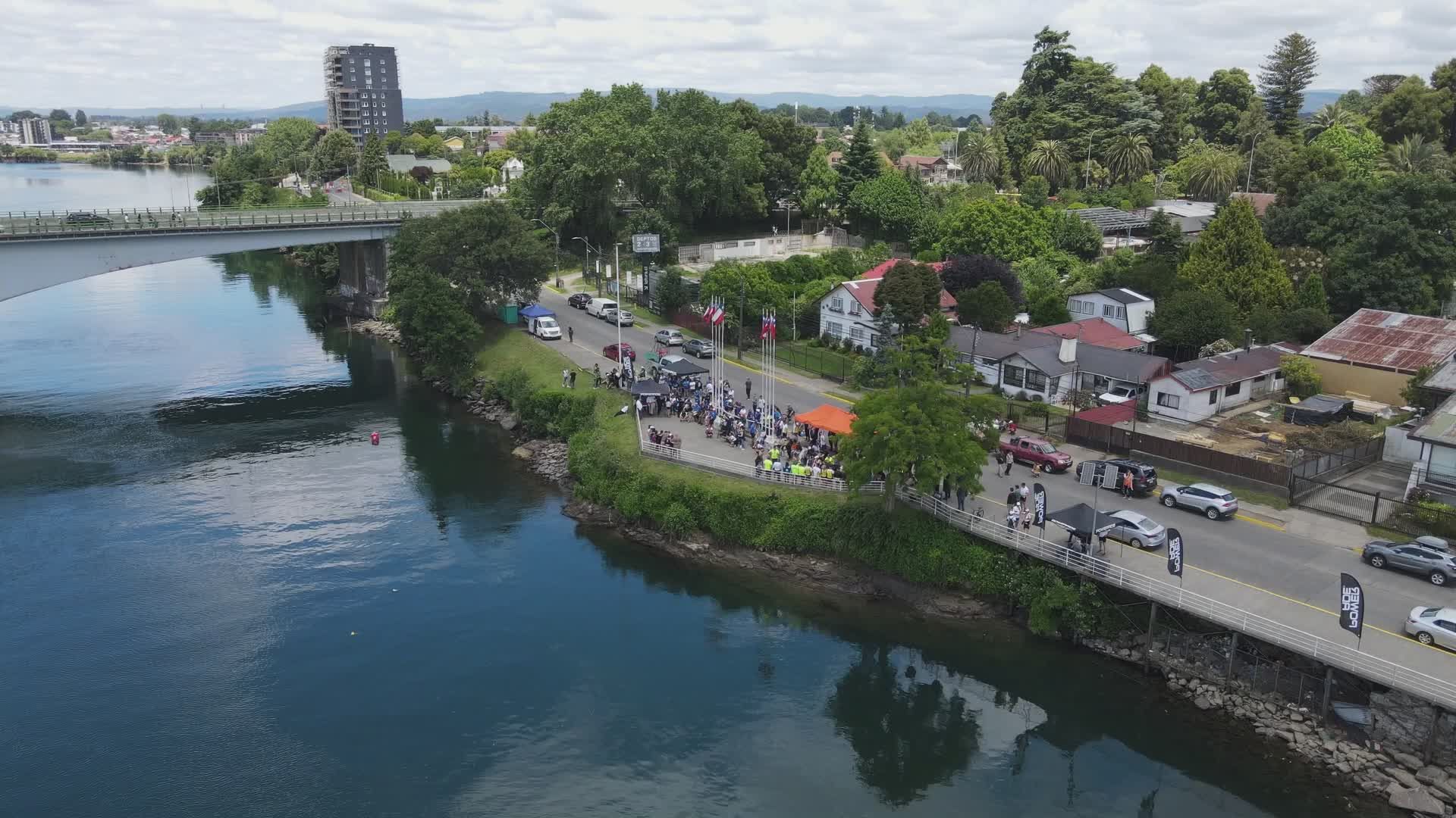Aerial View of Riverside Community Gathering Free Stock Video Footage ...