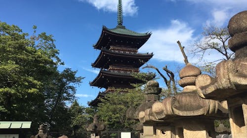 游客参观的日本古庙神社