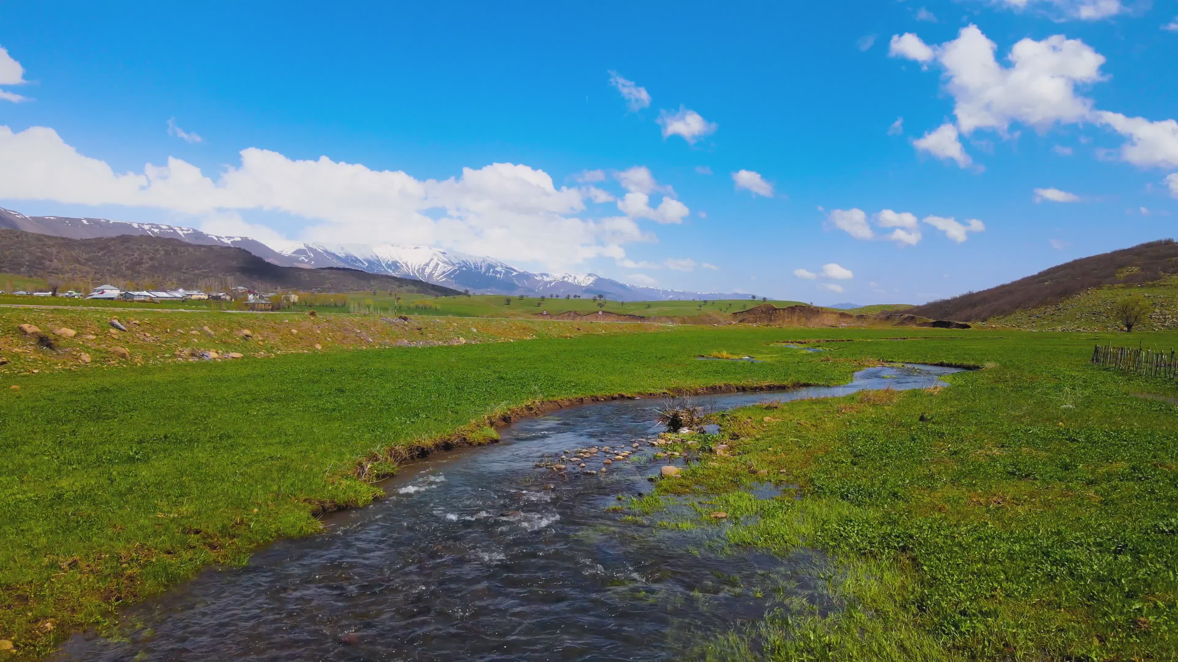 Idyllic Mountain Stream Flowing Through Green Valley Free Stock Video ...