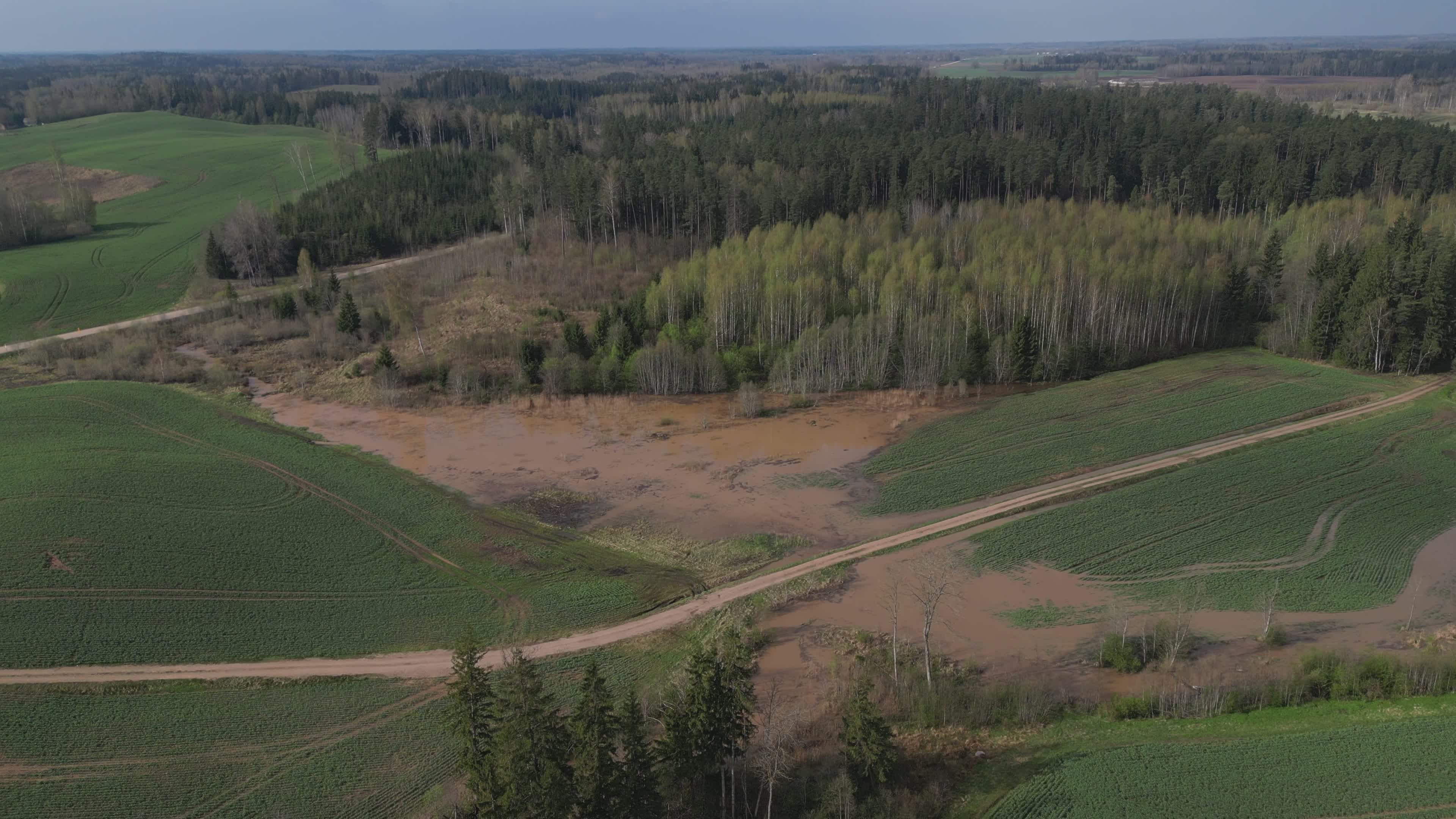 Drone Aerial View of Spring Farmland Flooding Free Stock Video Footage ...