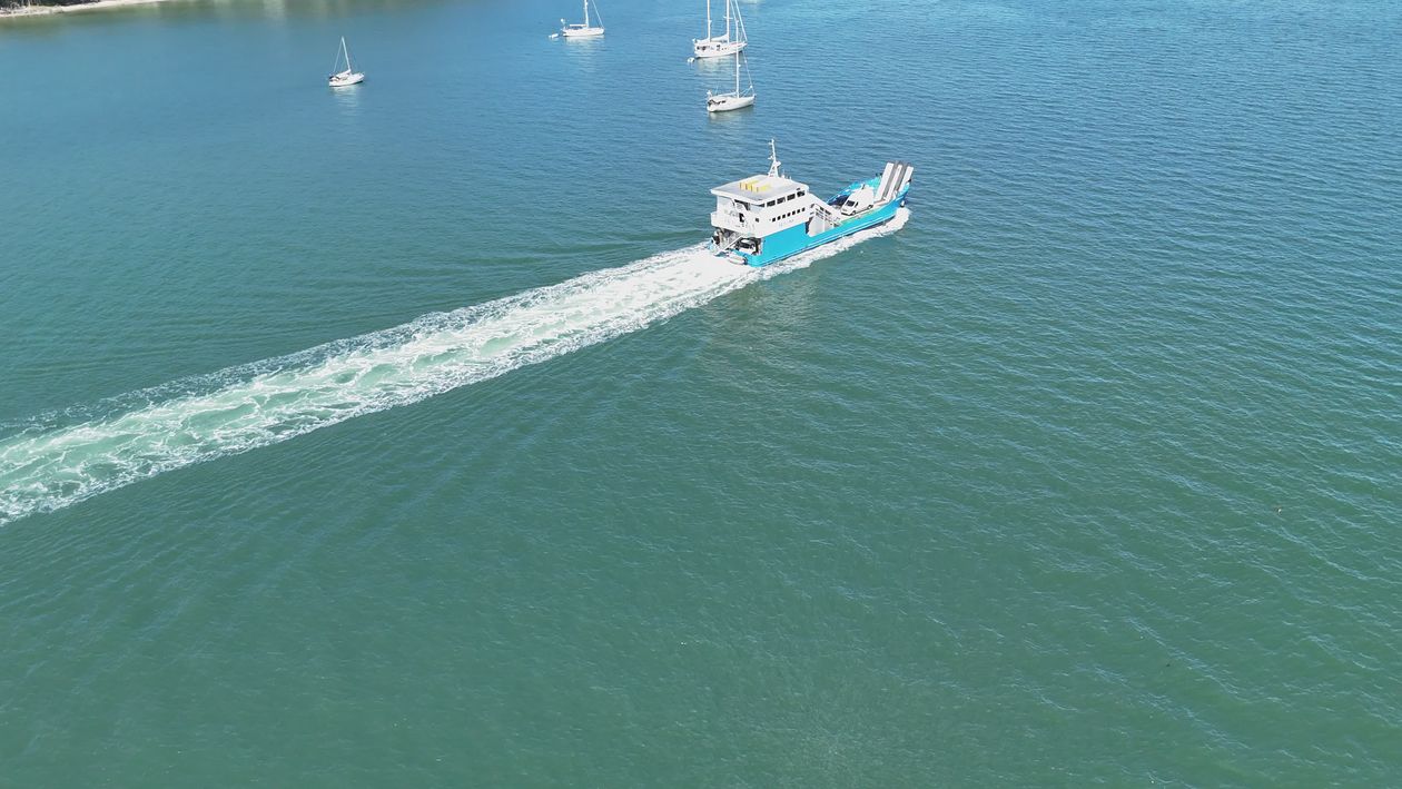 Aerial View of Blue Boat Sailing on Calm Sea Free Stock Video Footage ...