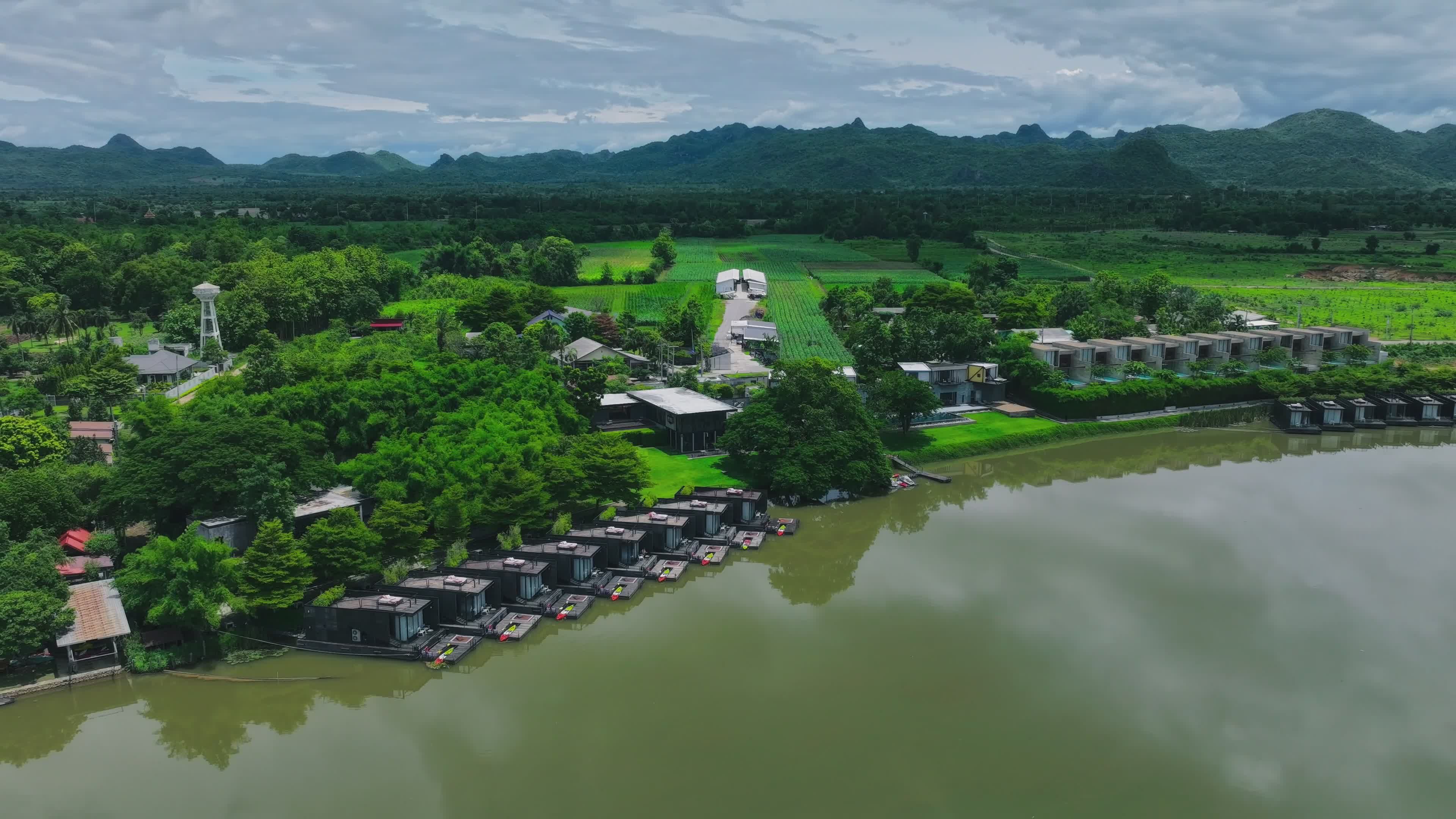 Aerial View of Scenic Riverside Resort Landscape Free Stock Video ...