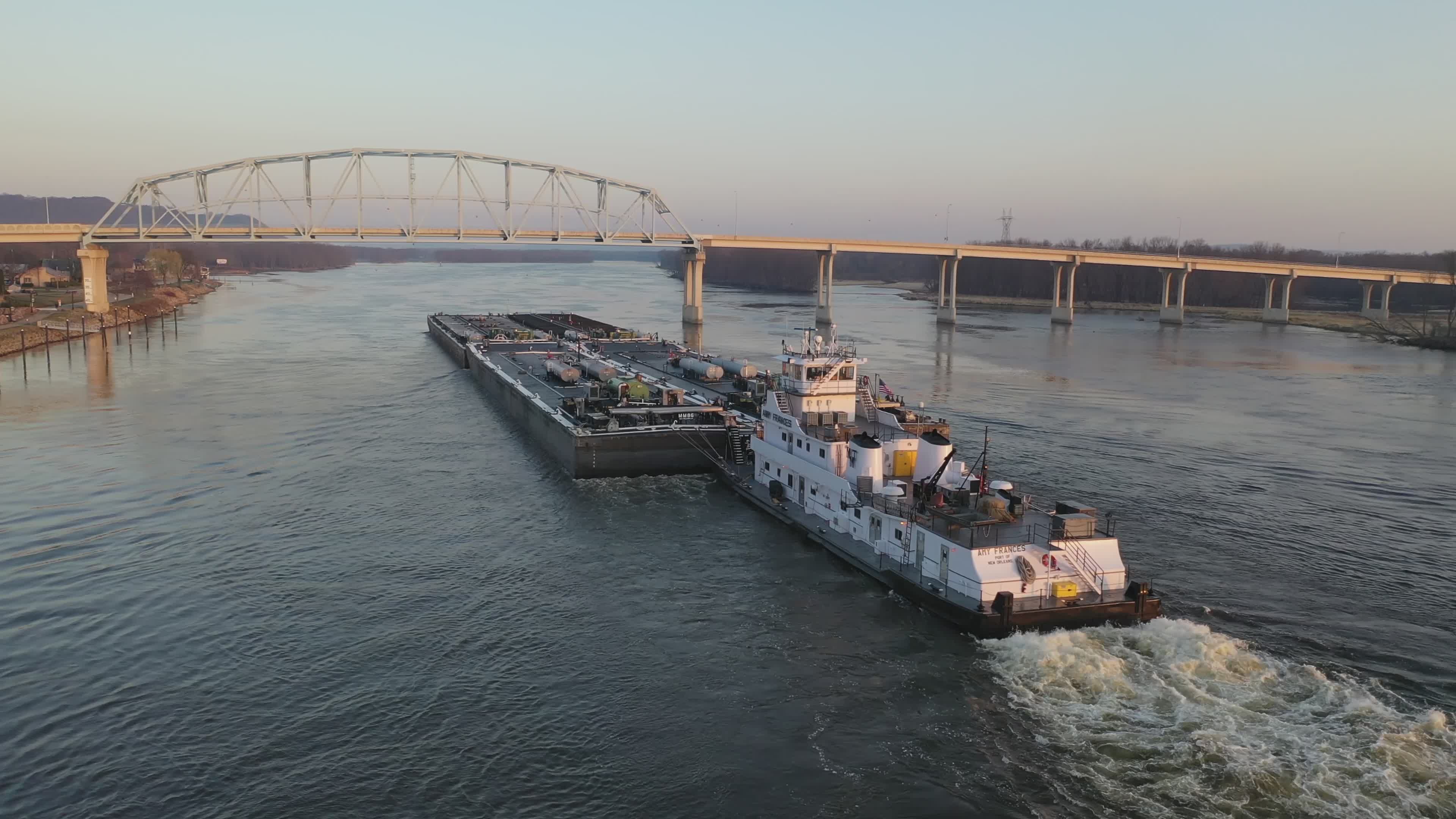Cargo Barge Navigates Mississippi River at Sunrise Free Stock Video ...