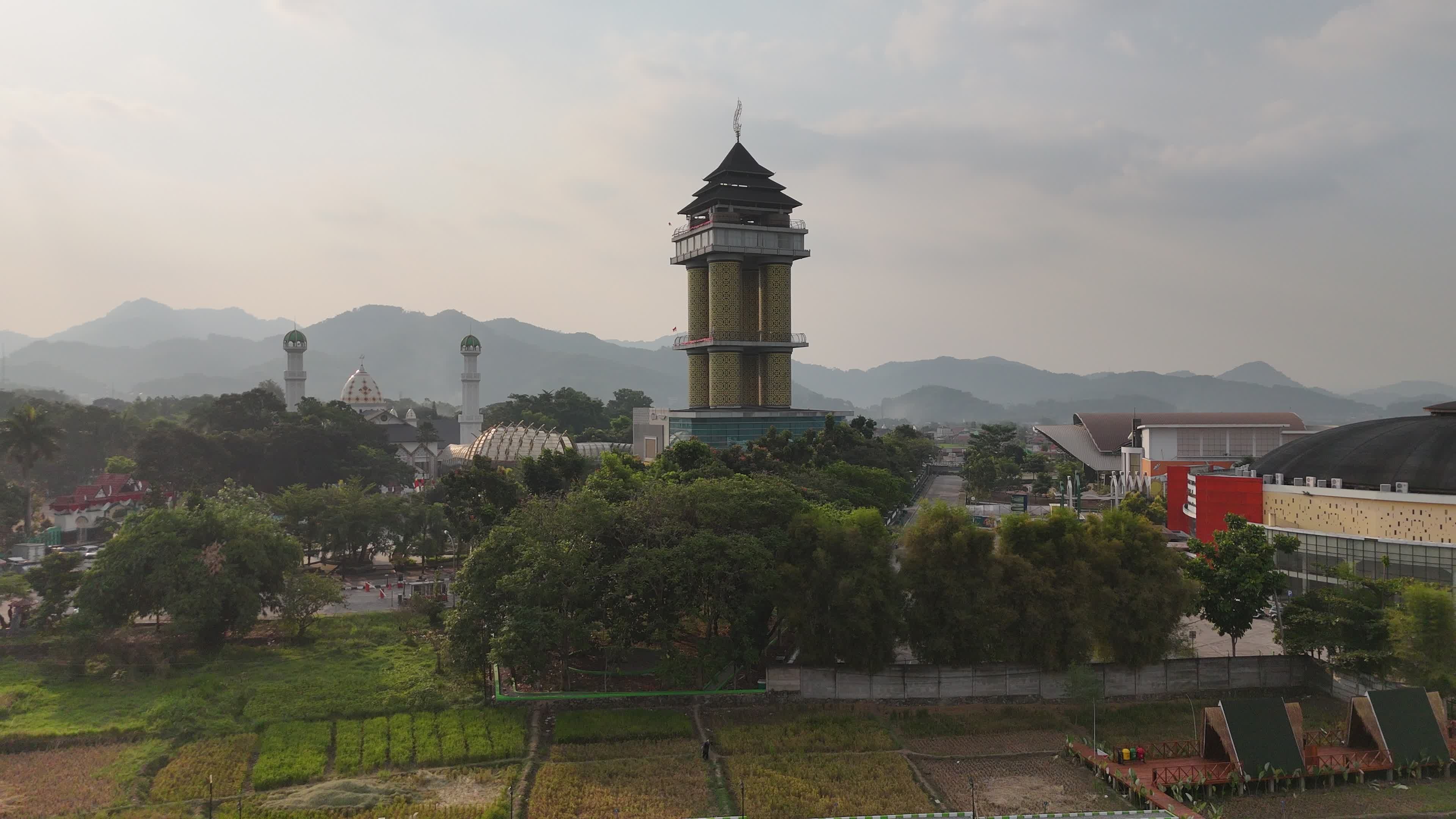 Aerial View of Soreang Grand Mosque and Mountain Landscape Free Stock ...
