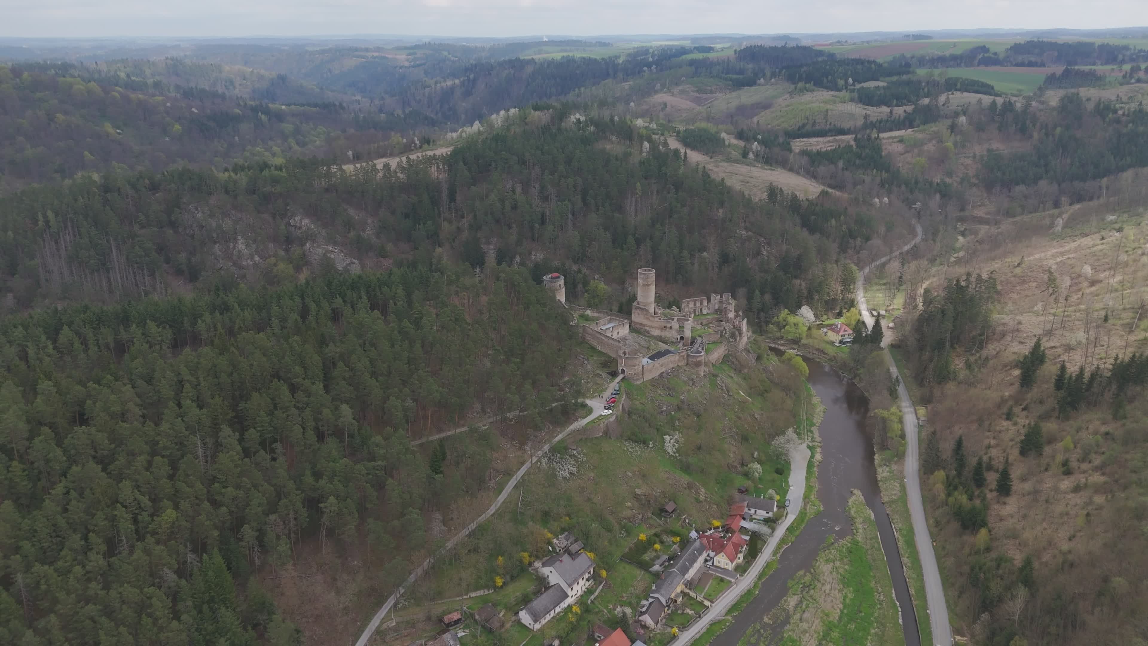 Majestic Aerial View of European Castle Ruins Free Stock Video Footage ...