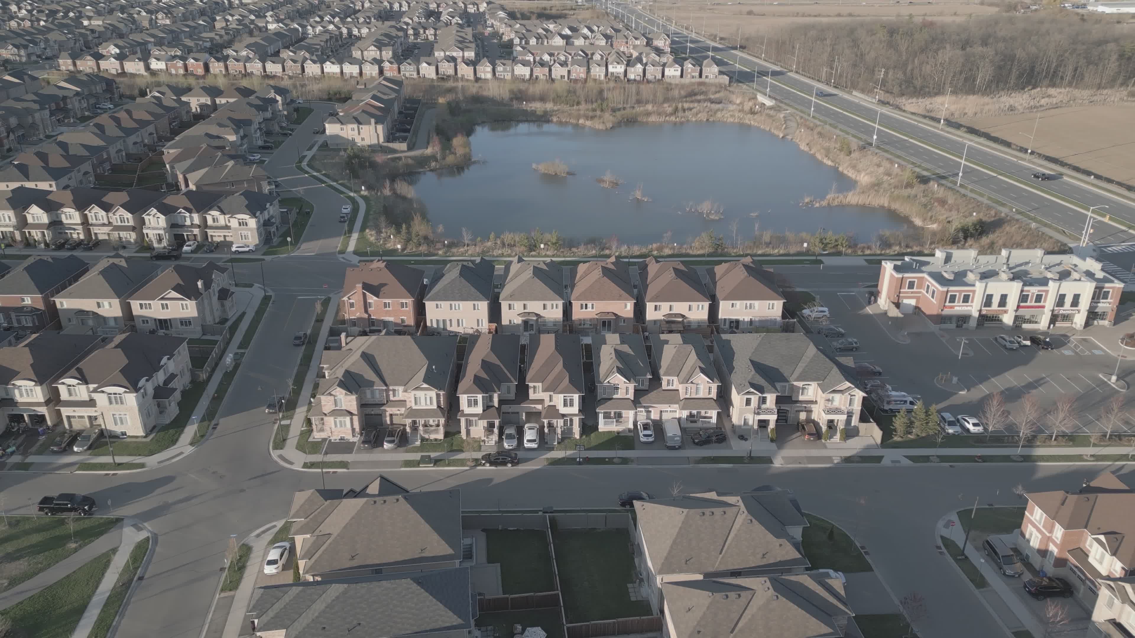Aerial view of homes in a residential area