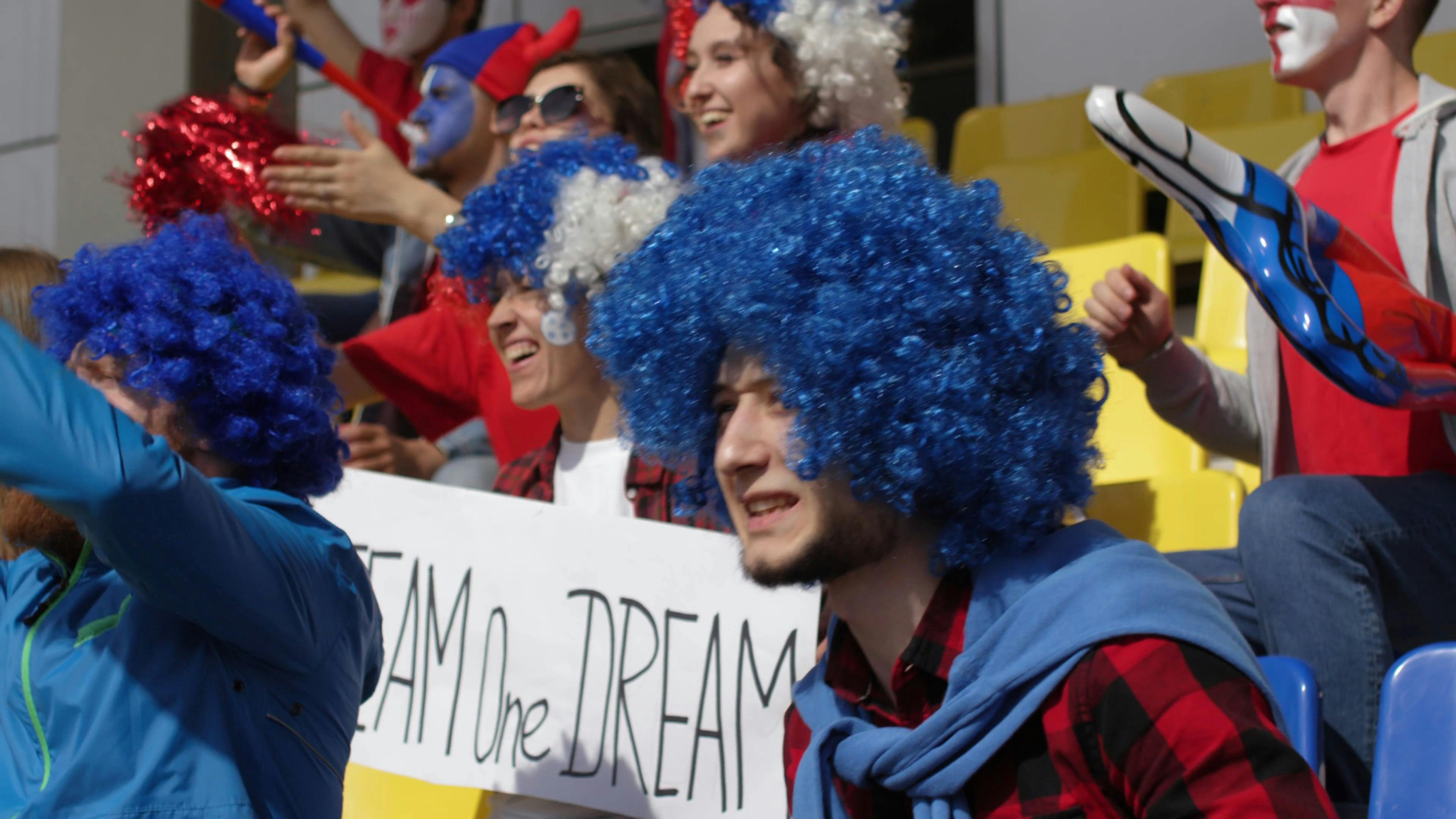 Sport Fans Wearing Wigs Cheering For Their Team Free Stock Video Footage,  Royalty-Free 4K & HD Video Clip