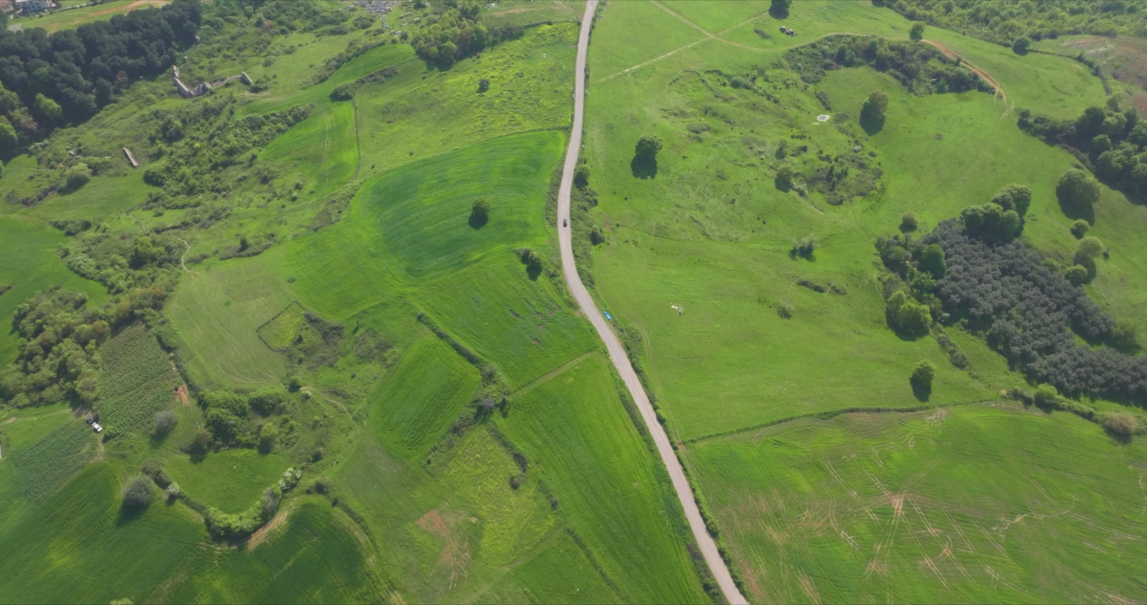 Aerial View of Lush Green Countryside Road Free Stock Video Footage ...