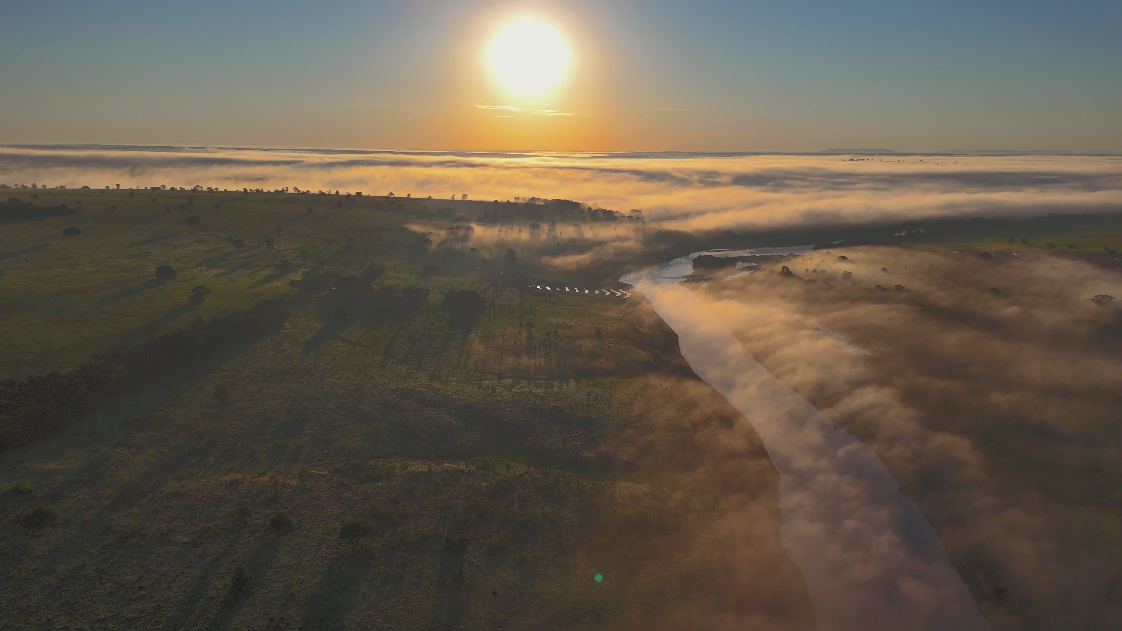 Drone Flight Over Misty Sunrise Landscape Free Stock Video Footage ...