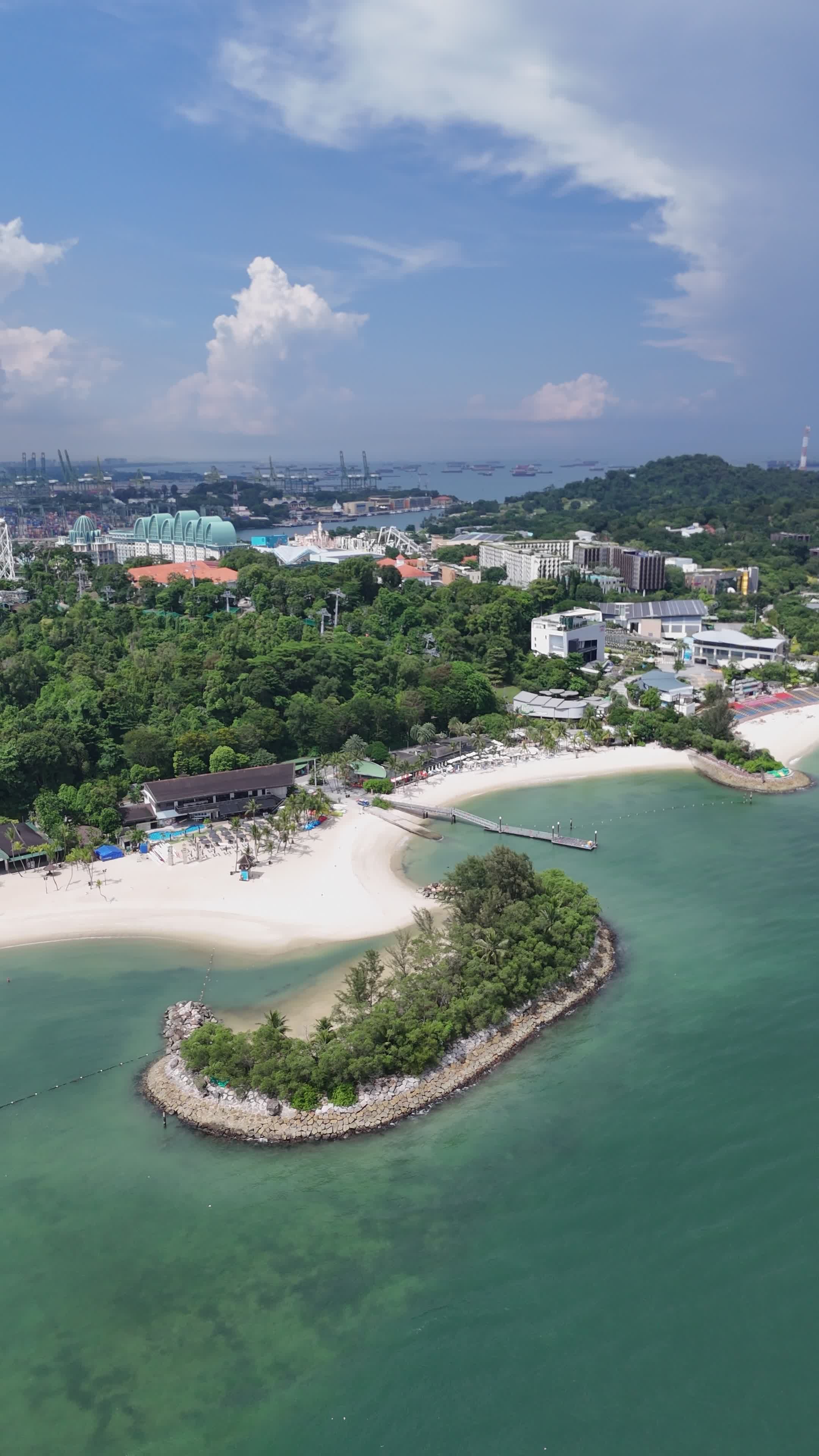 Aerial View of Tropical Beach and City Skyline Free Stock Video Footage ...