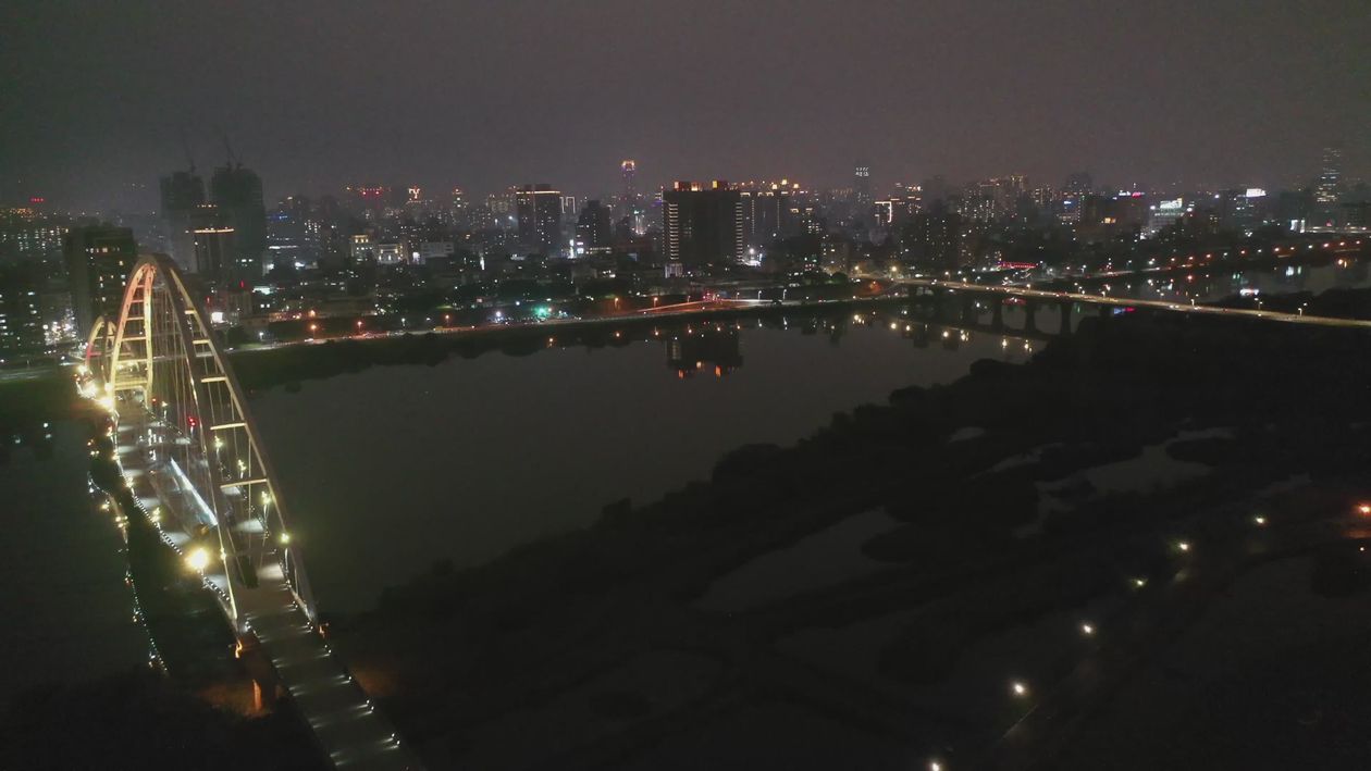 Night. View Rjy Aerial Night View of Cityscape with Bridge Free Stock Video Footage ...