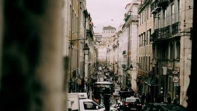 bustling lisbon street scene with historic charm