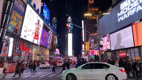 Footage Of People And Surroundings Of The Busy Time Square Street