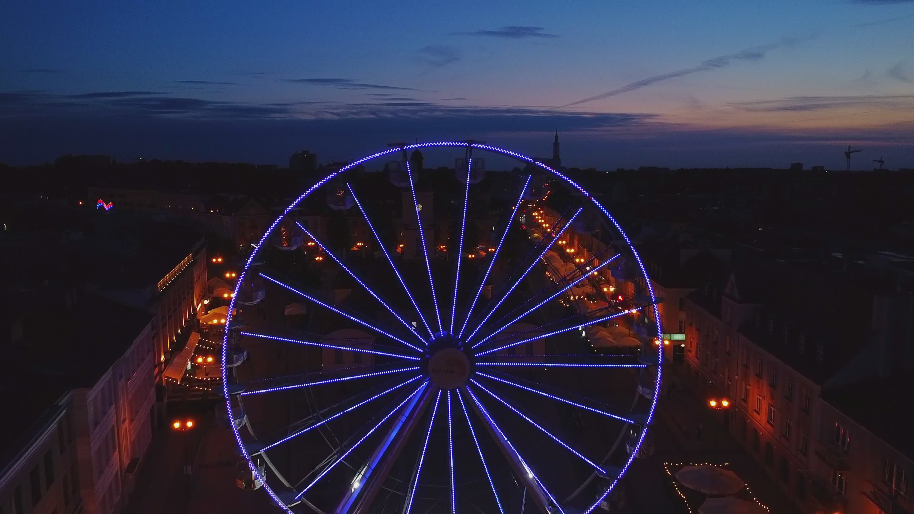 Aerial View of Illuminated Ferris Wheel at Twilight Free Stock Video ...