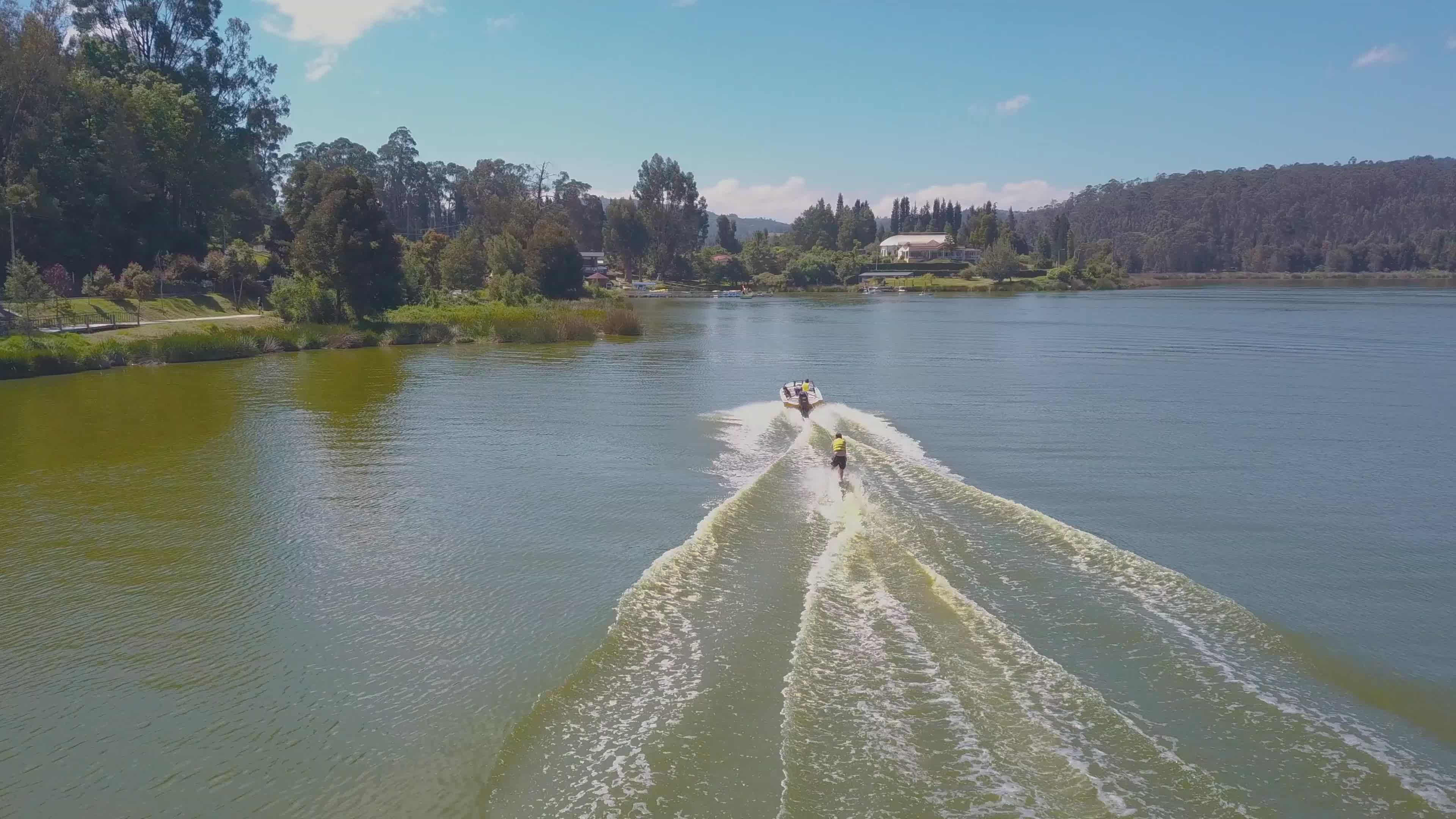 Aerial View of Waterskiing Adventure on Lake Free Stock Video Footage ...