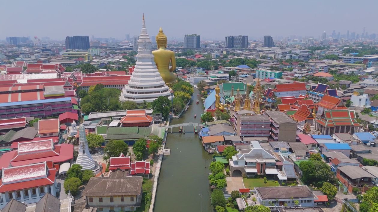 Aerial View of Bangkok's Majestic Temples Free Stock Video Footage ...