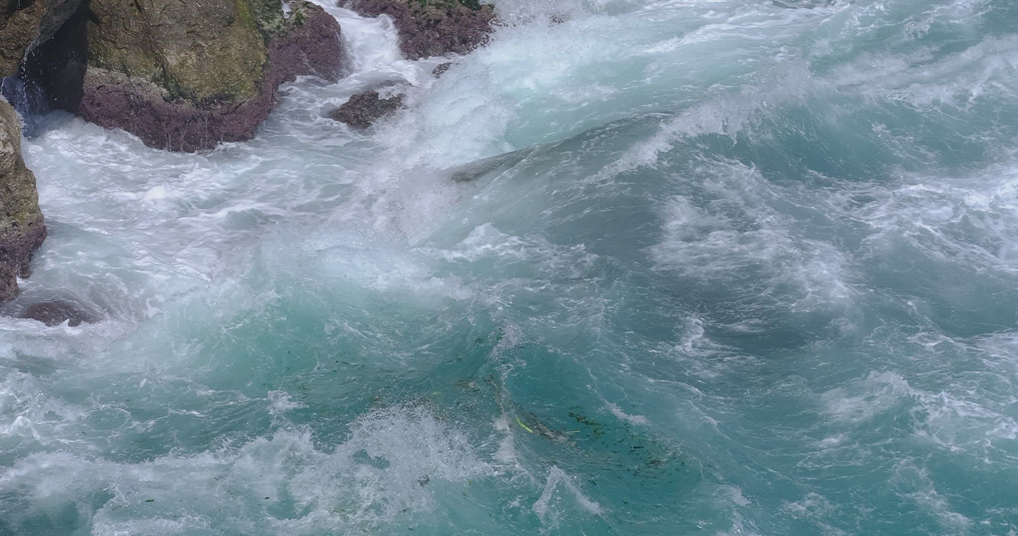 Dynamic Ocean Waves Breaking on Rocky Coastline Free Stock Video ...