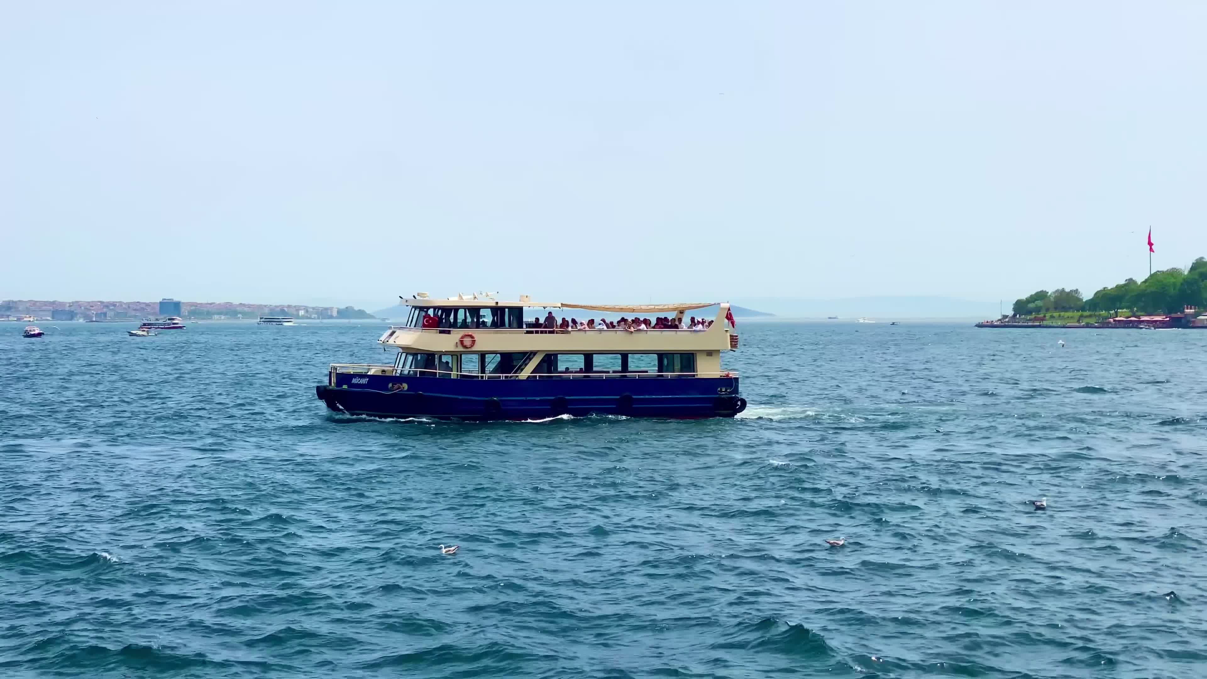 Scenic Ferry Ride Across Blue Ocean Waters Free Stock Video Footage ...