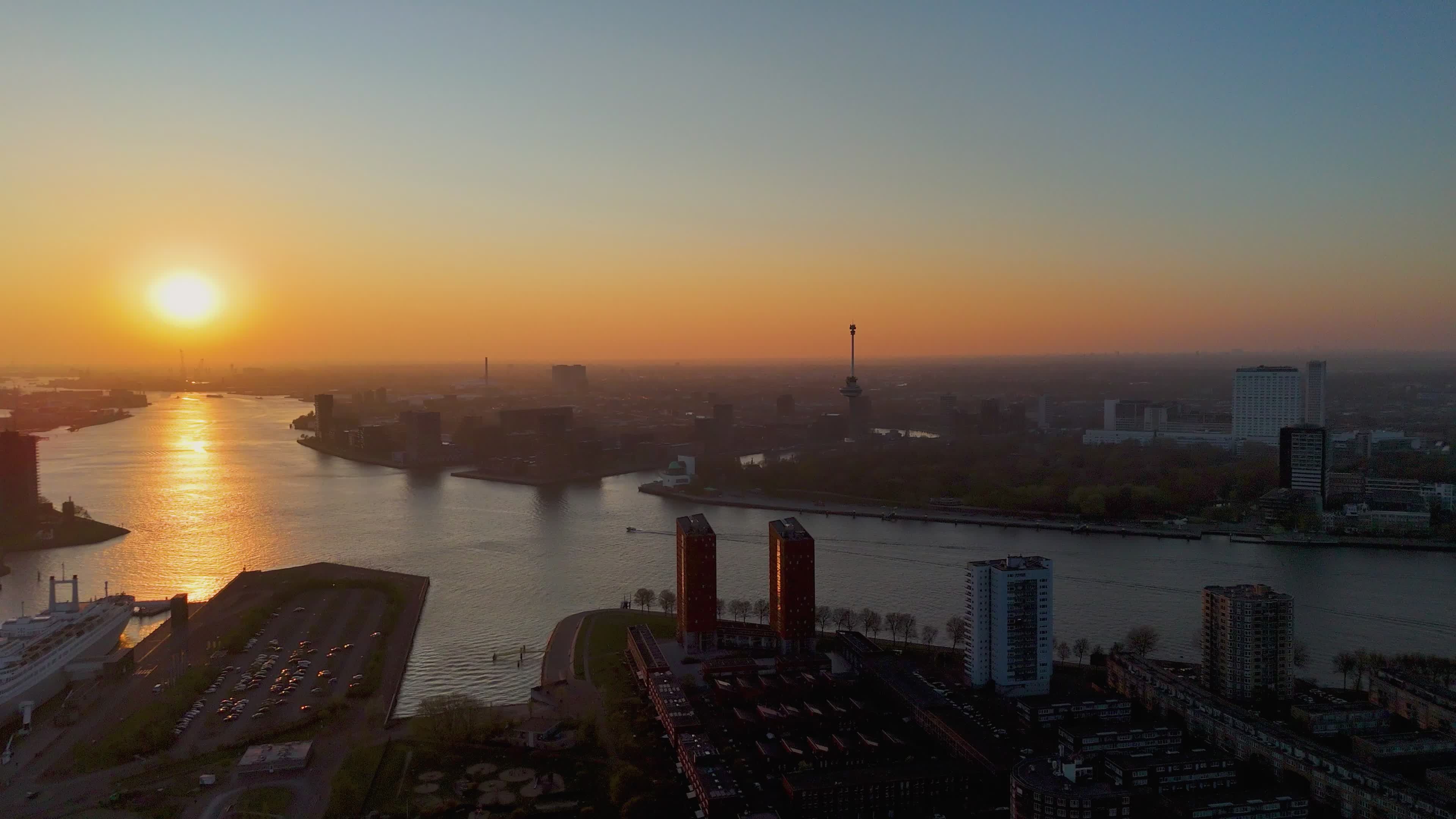 Breathtaking Aerial View of Rotterdam at Sunset Free Stock Video ...