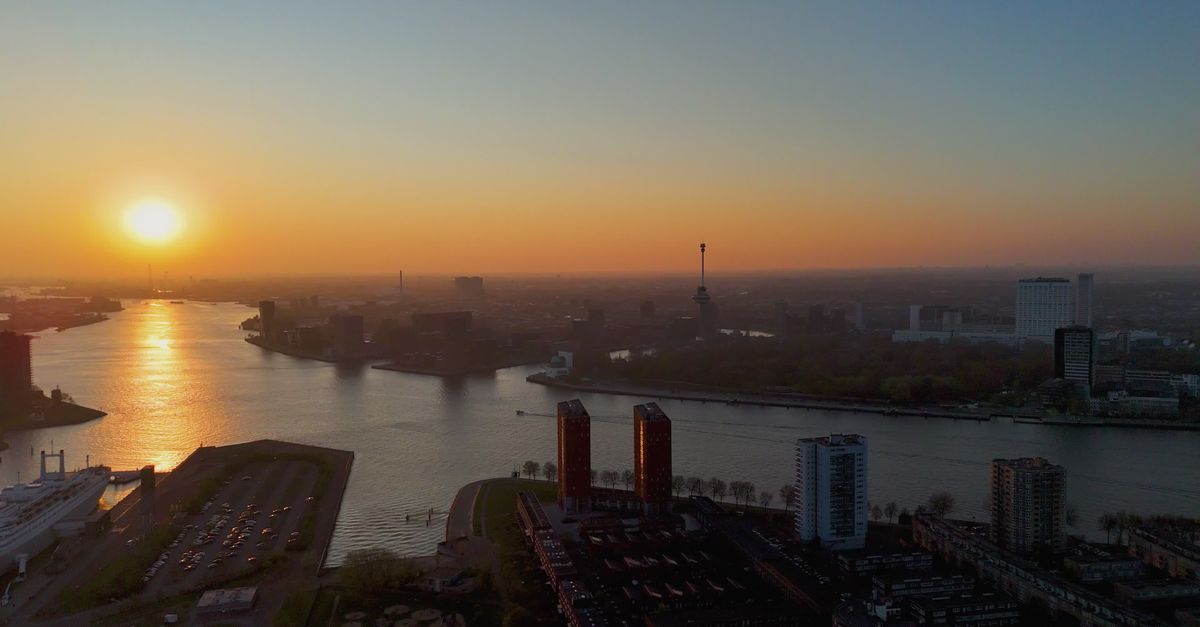 Rotterdam Sunset Breathtaking Aerial View of Rotterdam at Sunset Free Stock Video ...