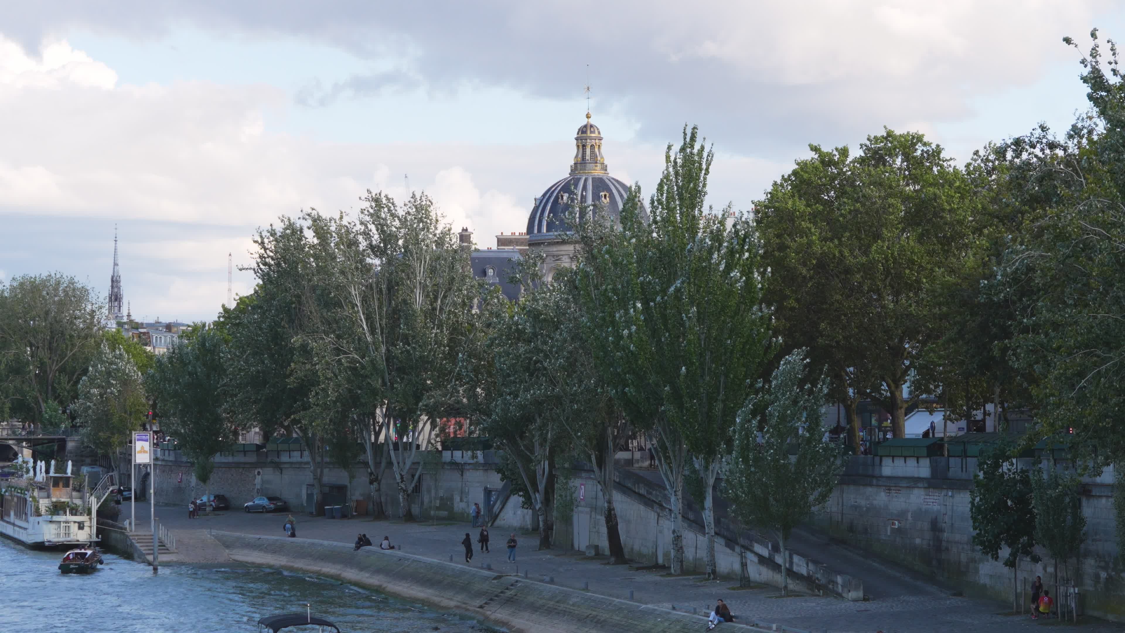 Quais de Seine à Paris, coupole de l'Institut de France derrière les arbres