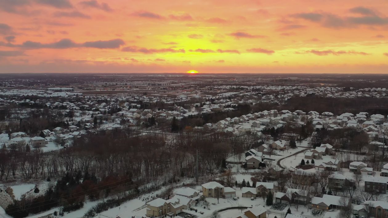 Winter Sunset Over Suburban Snowy Landscape Free Stock Video Footage ...