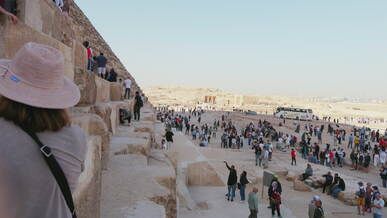 tourists at the great pyramid of giza