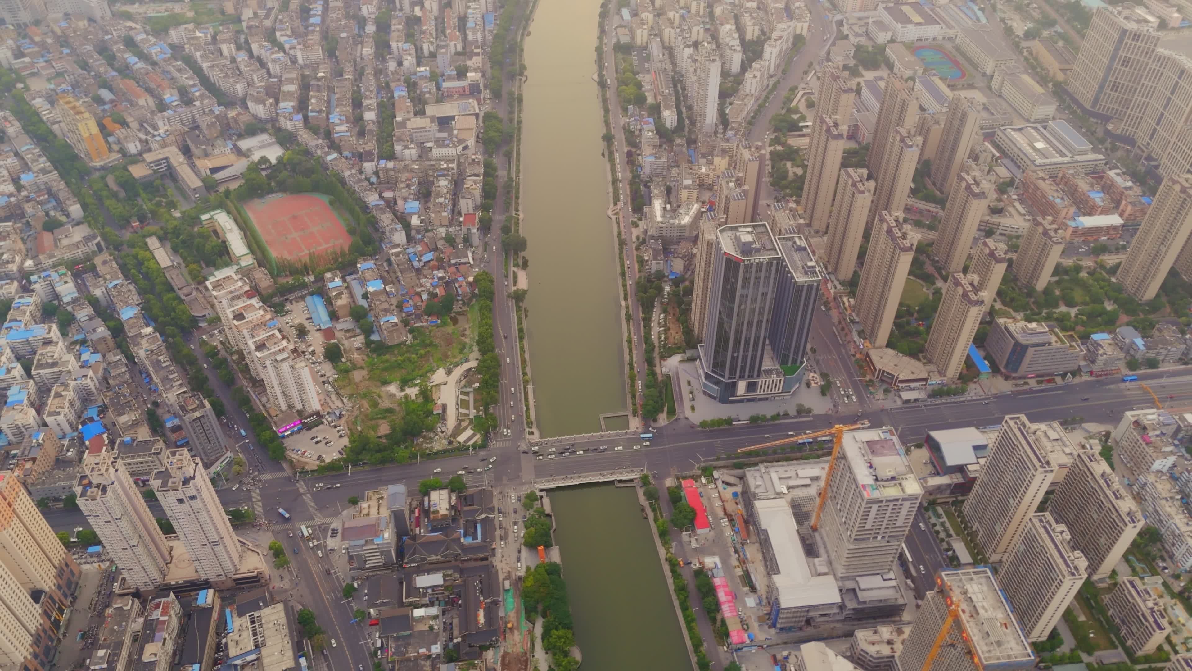 Aerial Panorama of Urban River and Skyscrapers Free Stock Video Footage ...